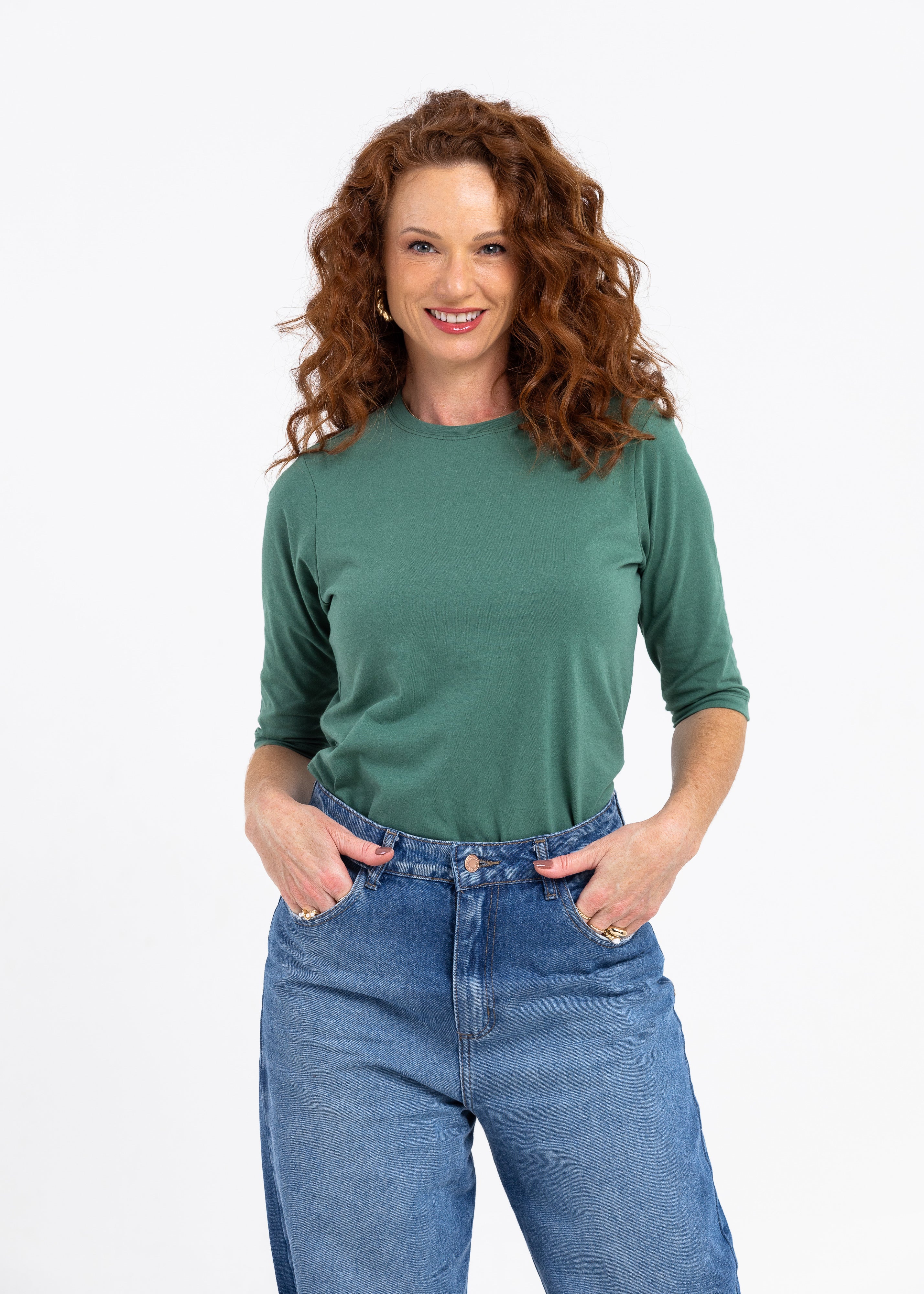 Camiseta Feminina Manga 3/4 Gola Redonda - Verde