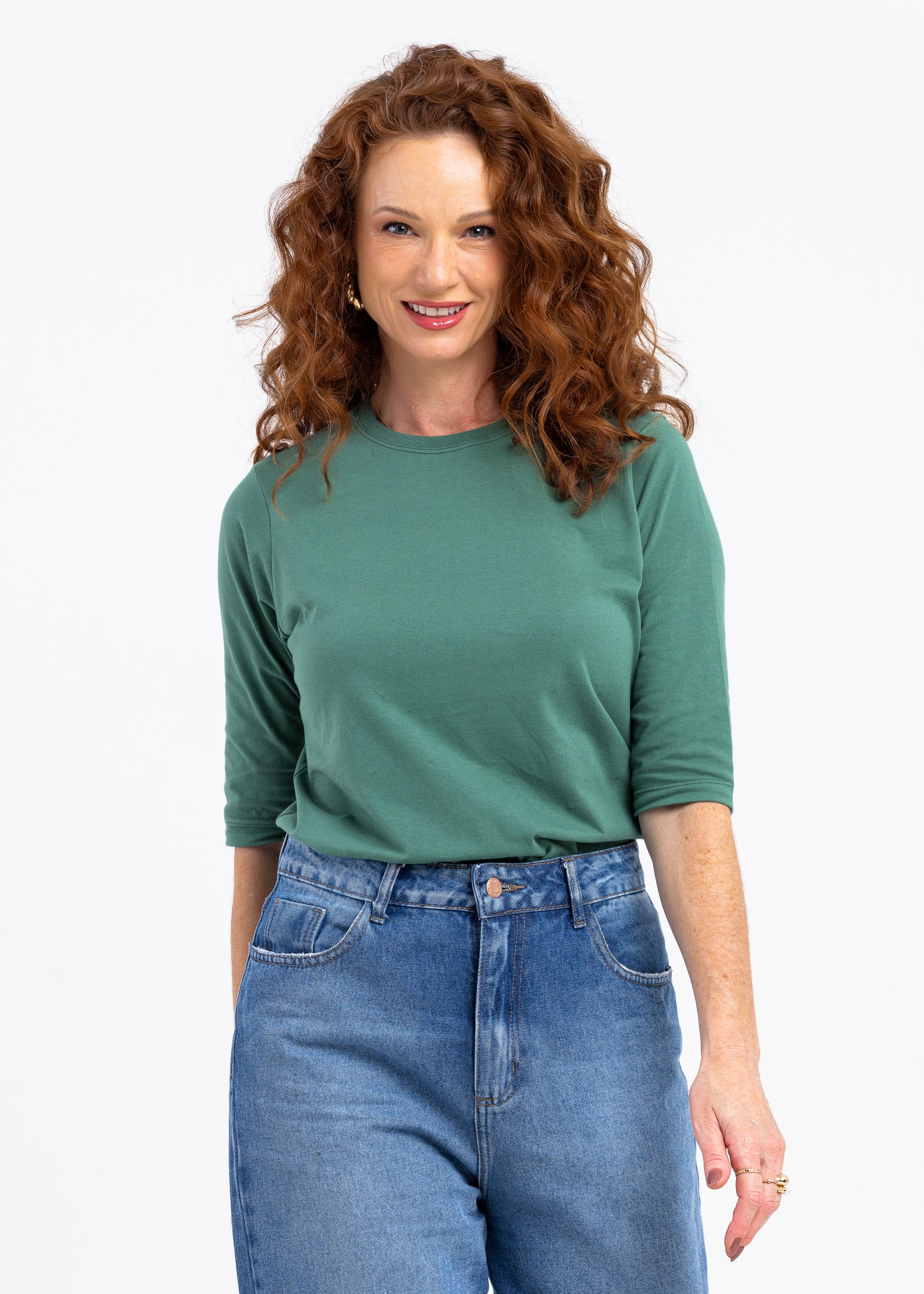 Camiseta Feminina Manga 3/4 Gola Redonda - Verde