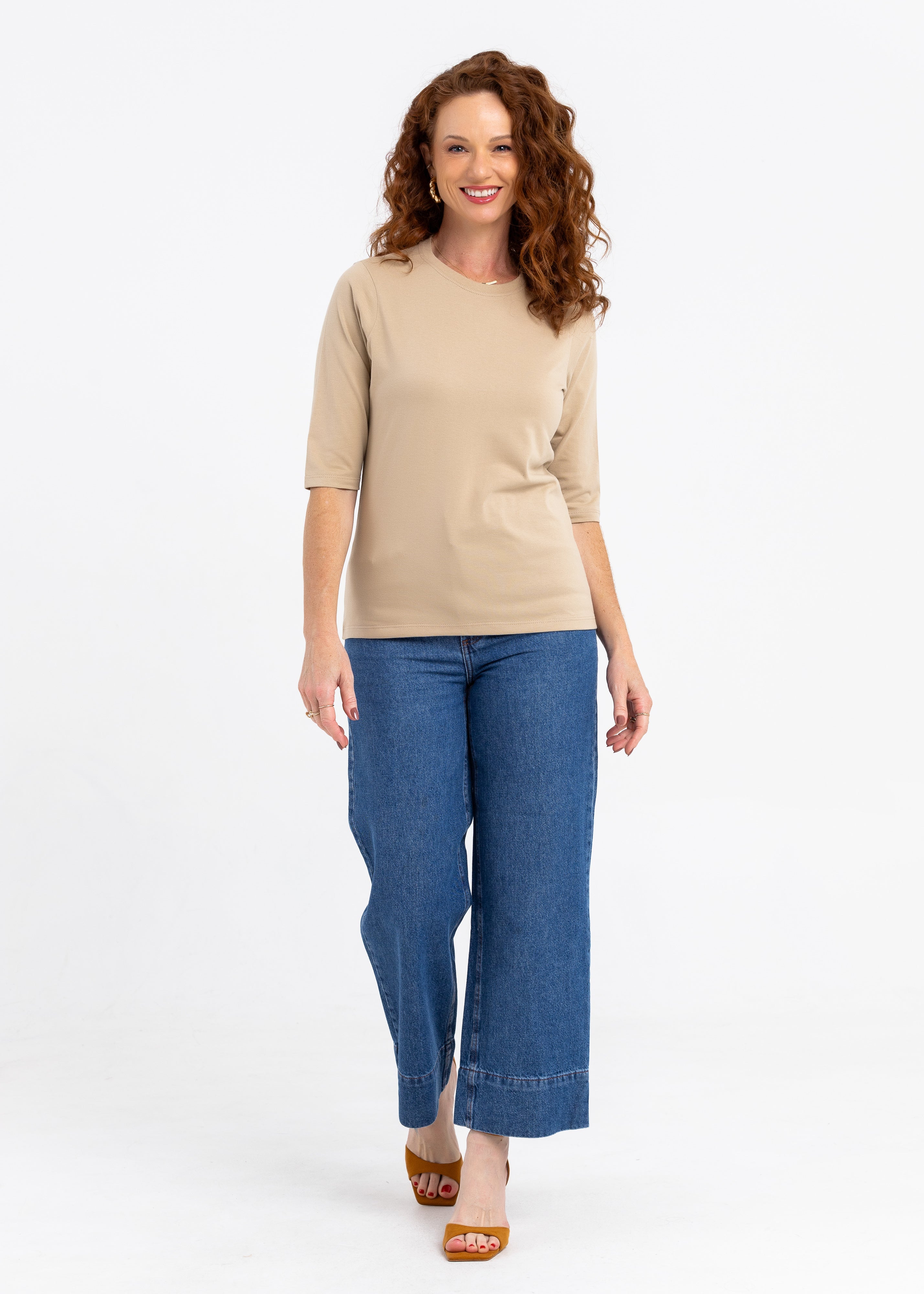 Camiseta Feminina Manga 3/4 Gola Redonda - Nude