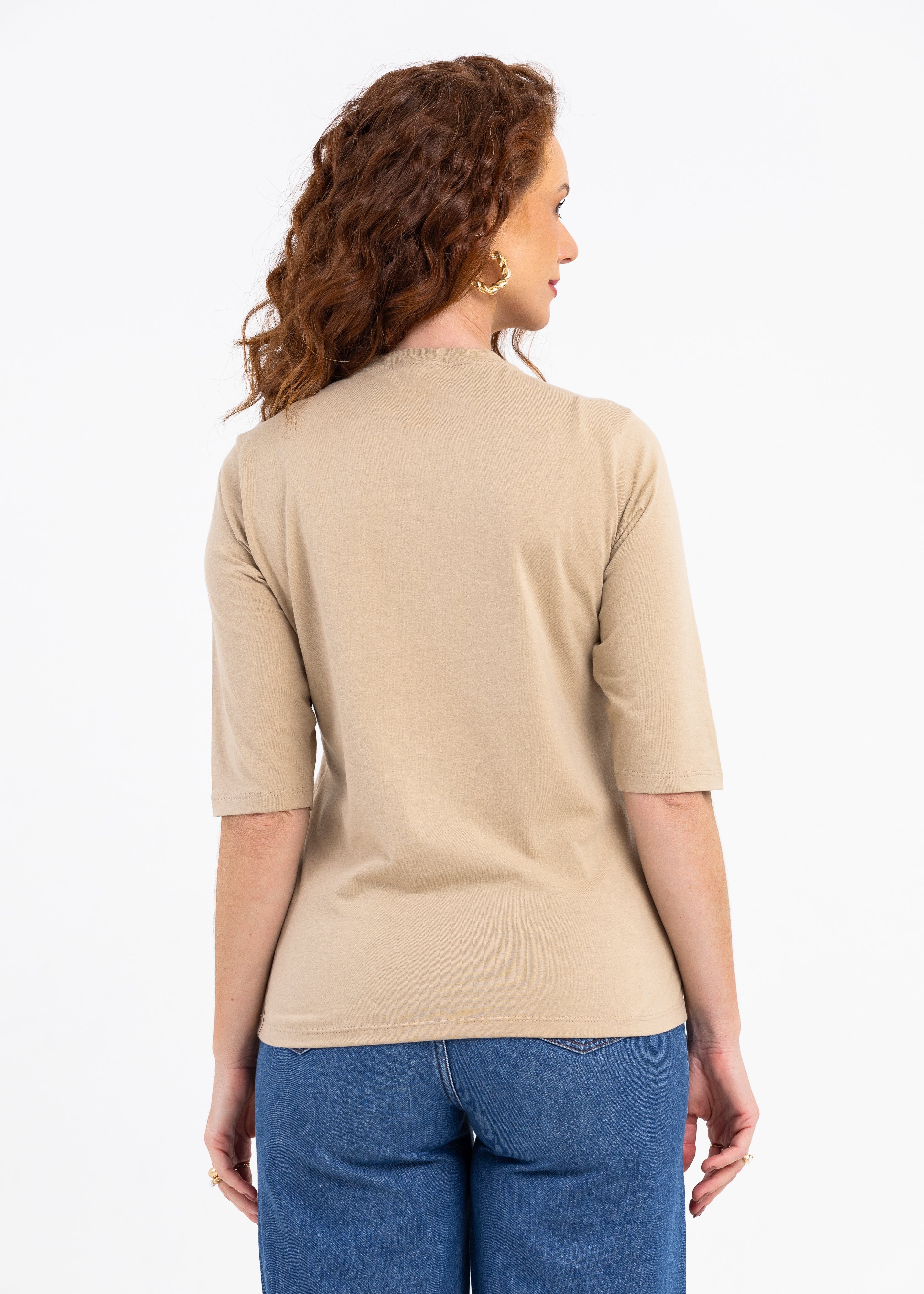 Camiseta Feminina Manga 3/4 Gola Redonda - Nude
