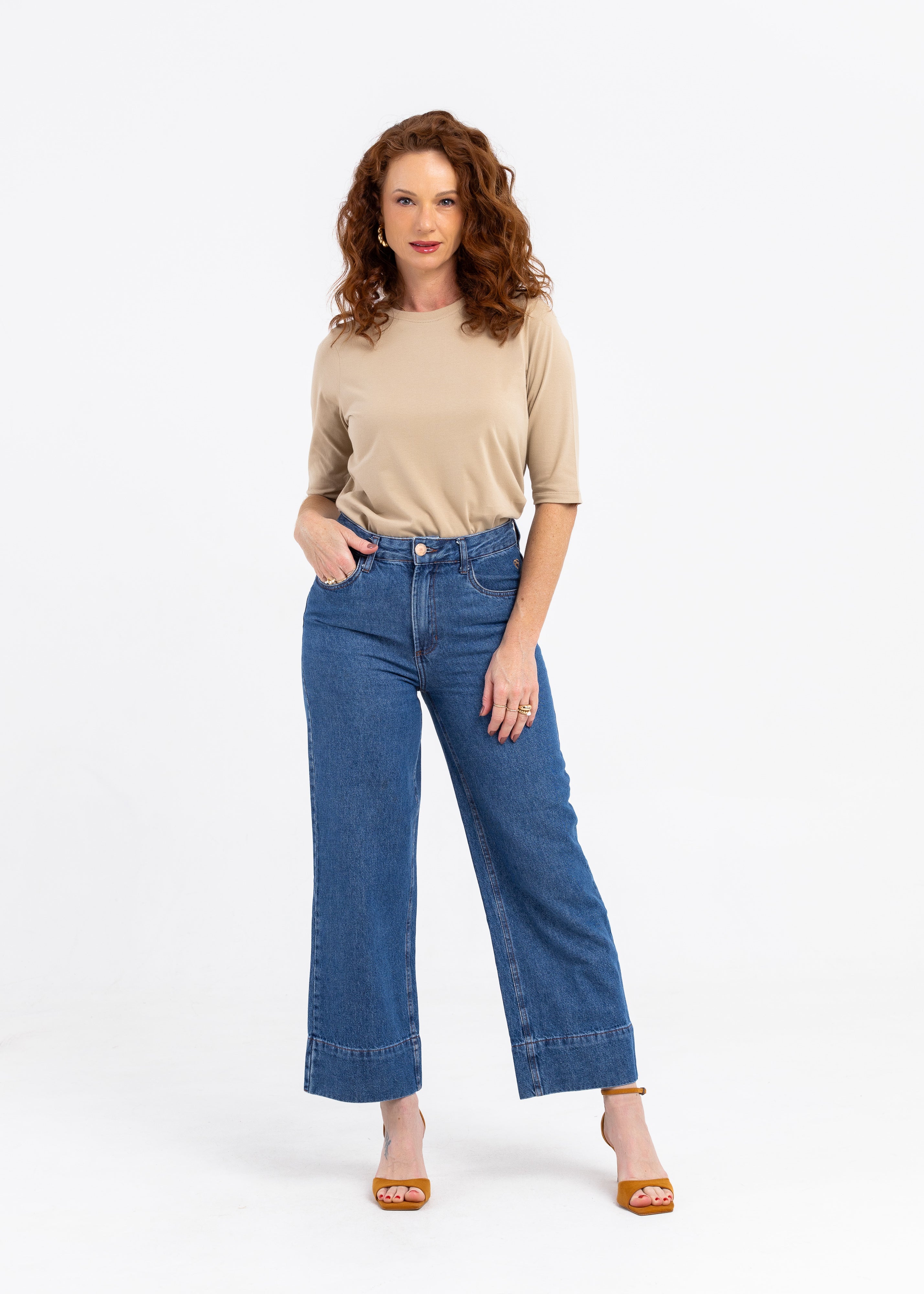 Camiseta Feminina Manga 3/4 Gola Redonda - Nude
