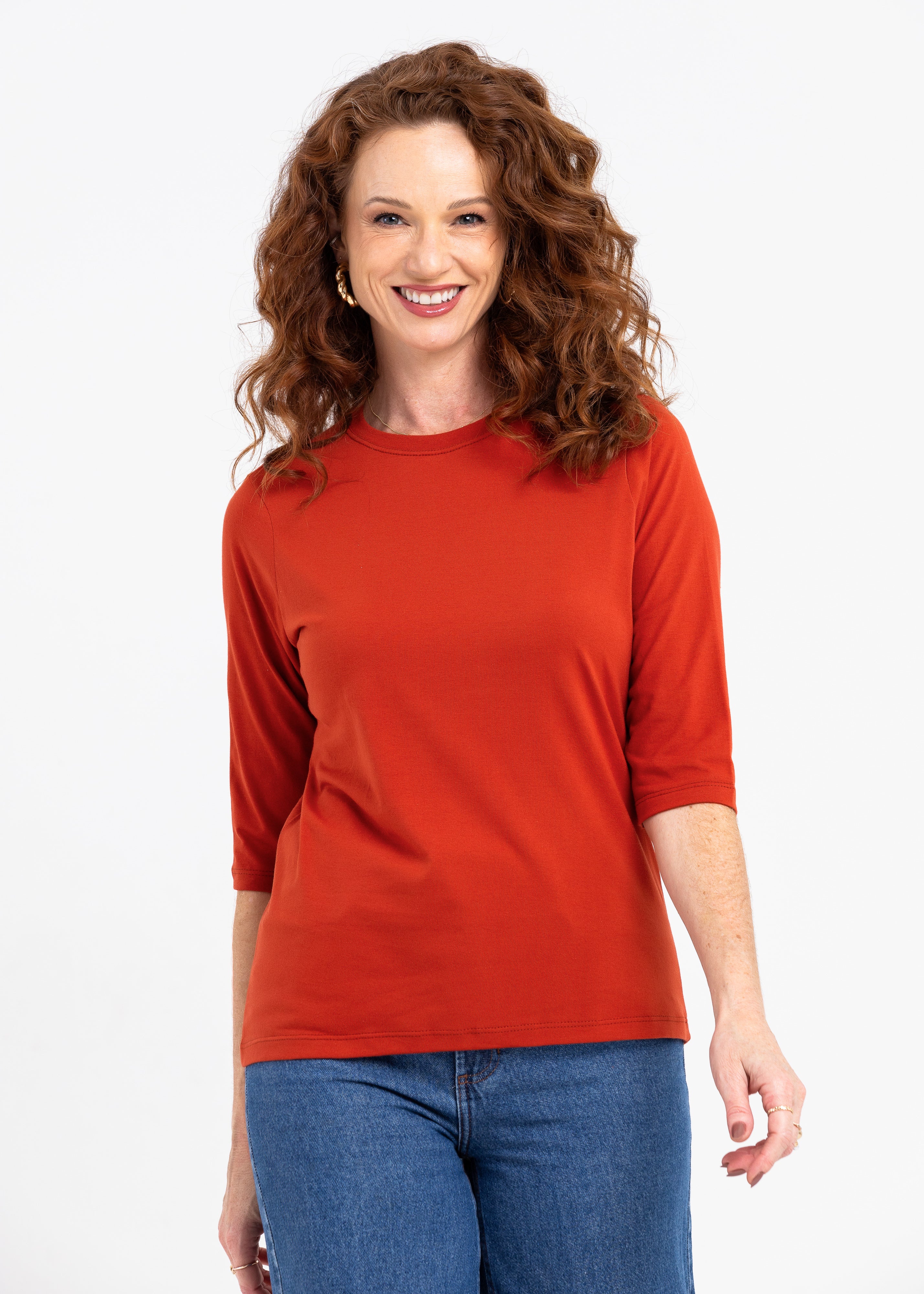 Camiseta Feminina Manga 3/4 Gola Redonda - Telha