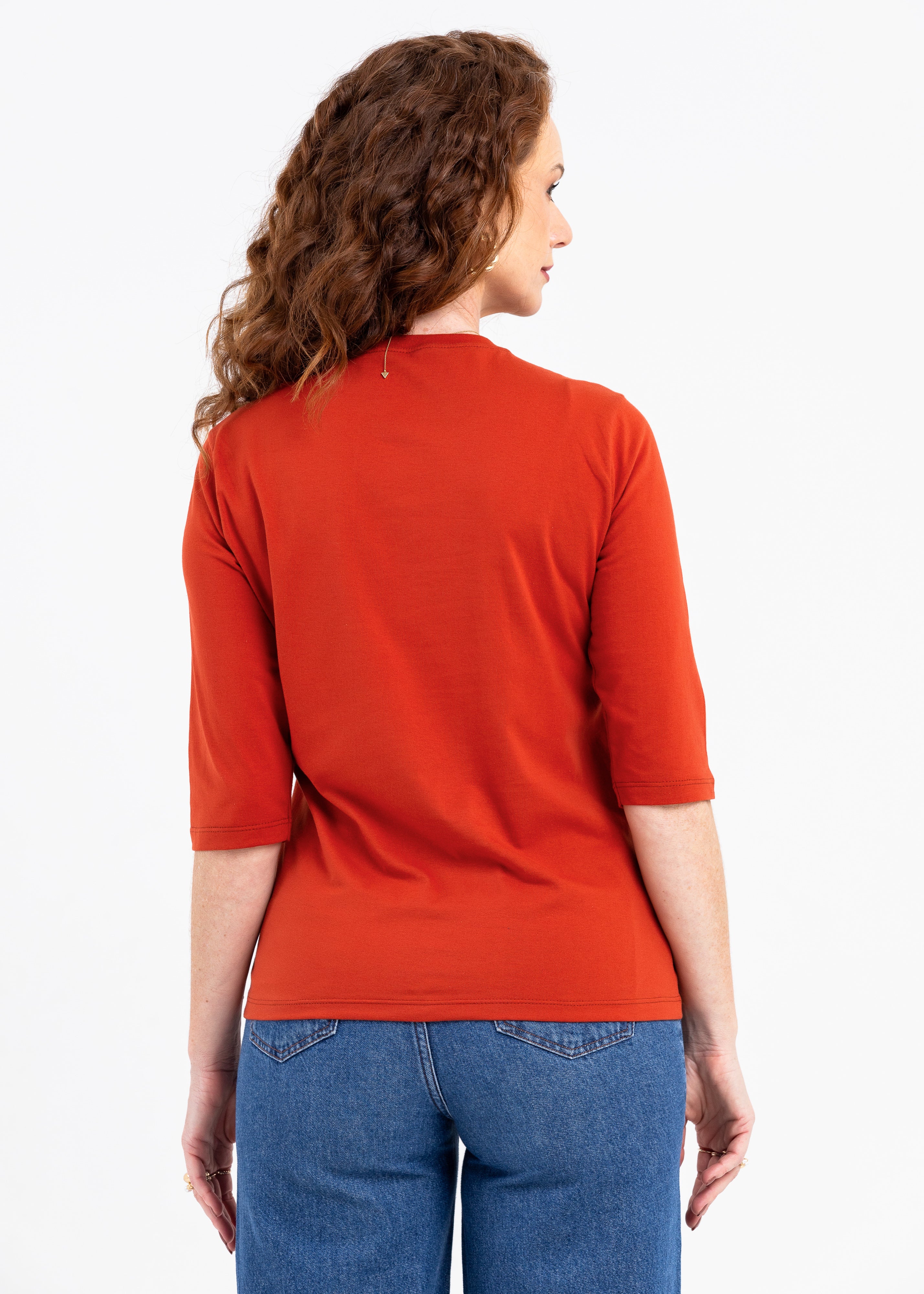 Camiseta Feminina Manga 3/4 Gola Redonda - Telha