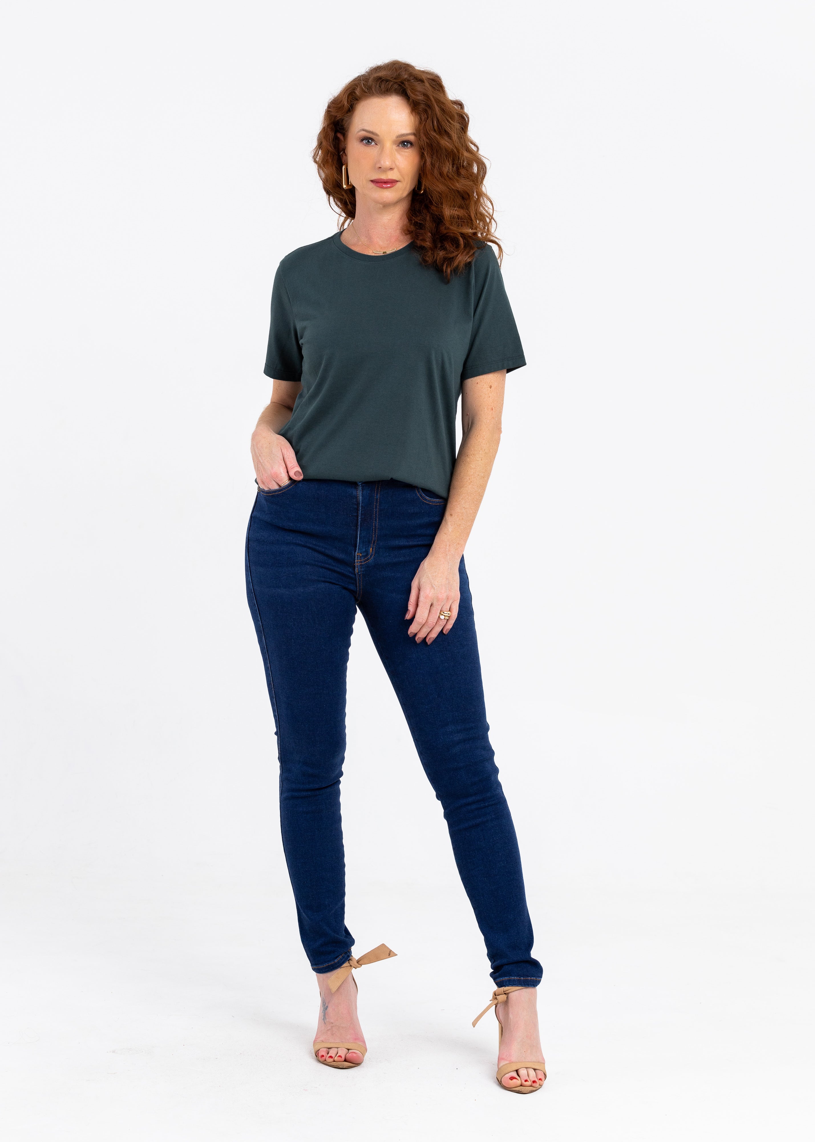 Camiseta Básica Feminina Malha Pima - VERDE ESCURO