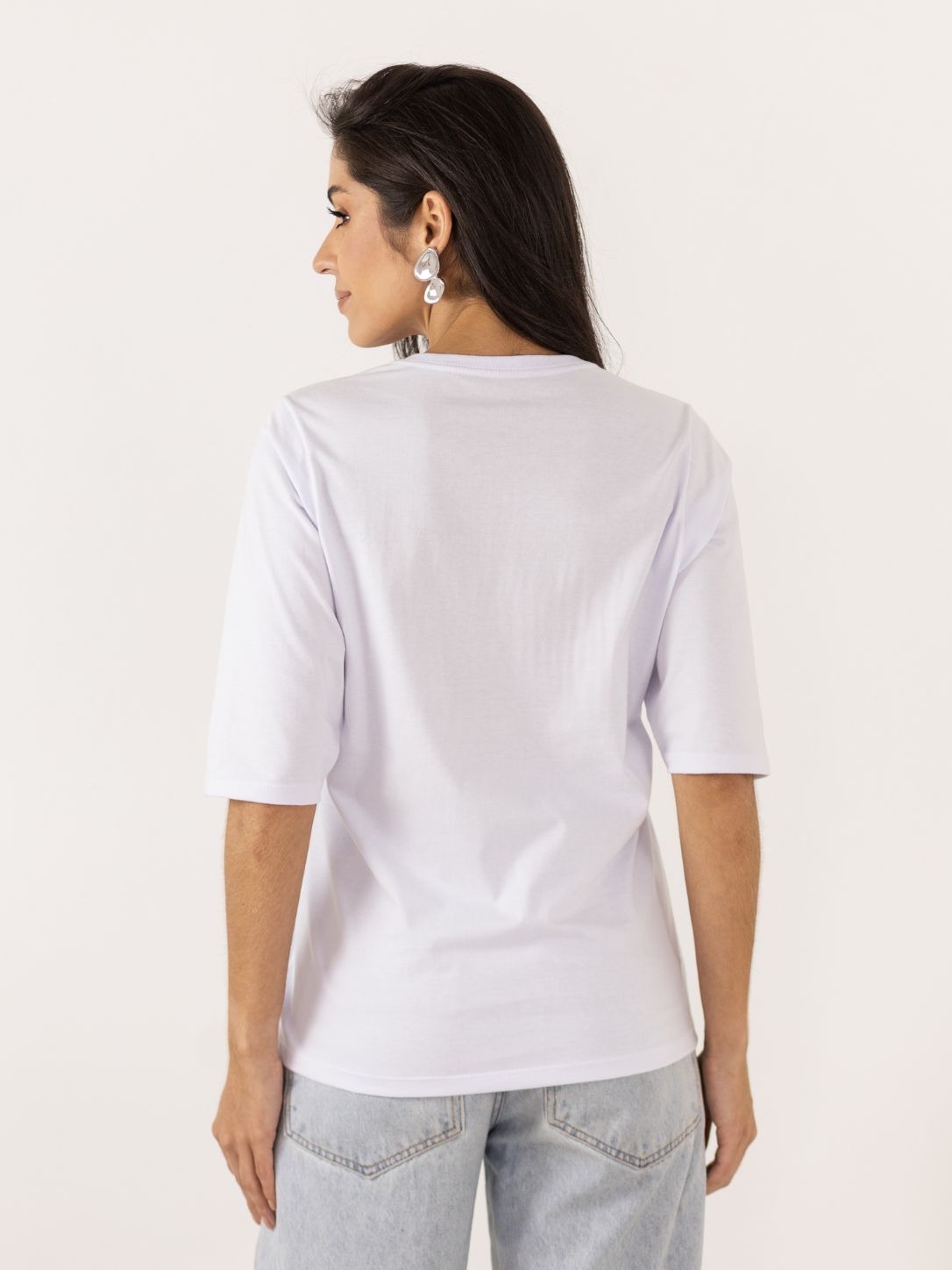 Camiseta Feminina Manga 3/4 Gola V - Branca