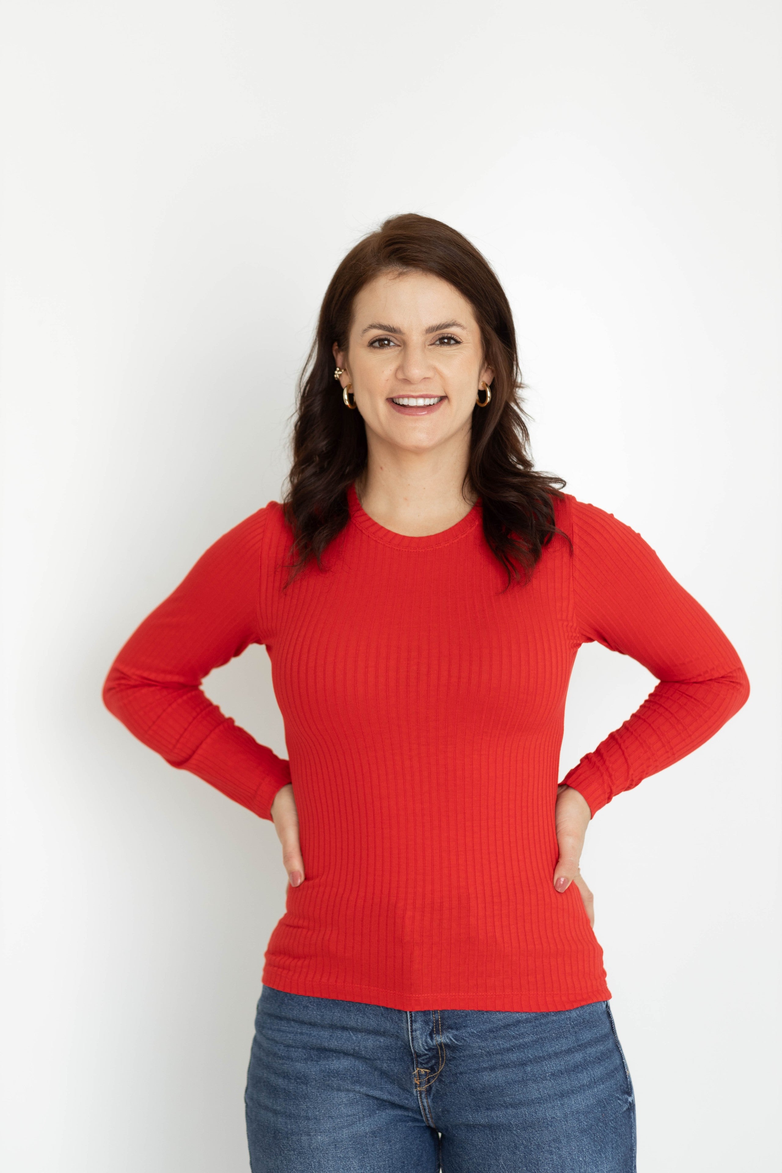 Camiseta Básica Canelada ML - Vermelha