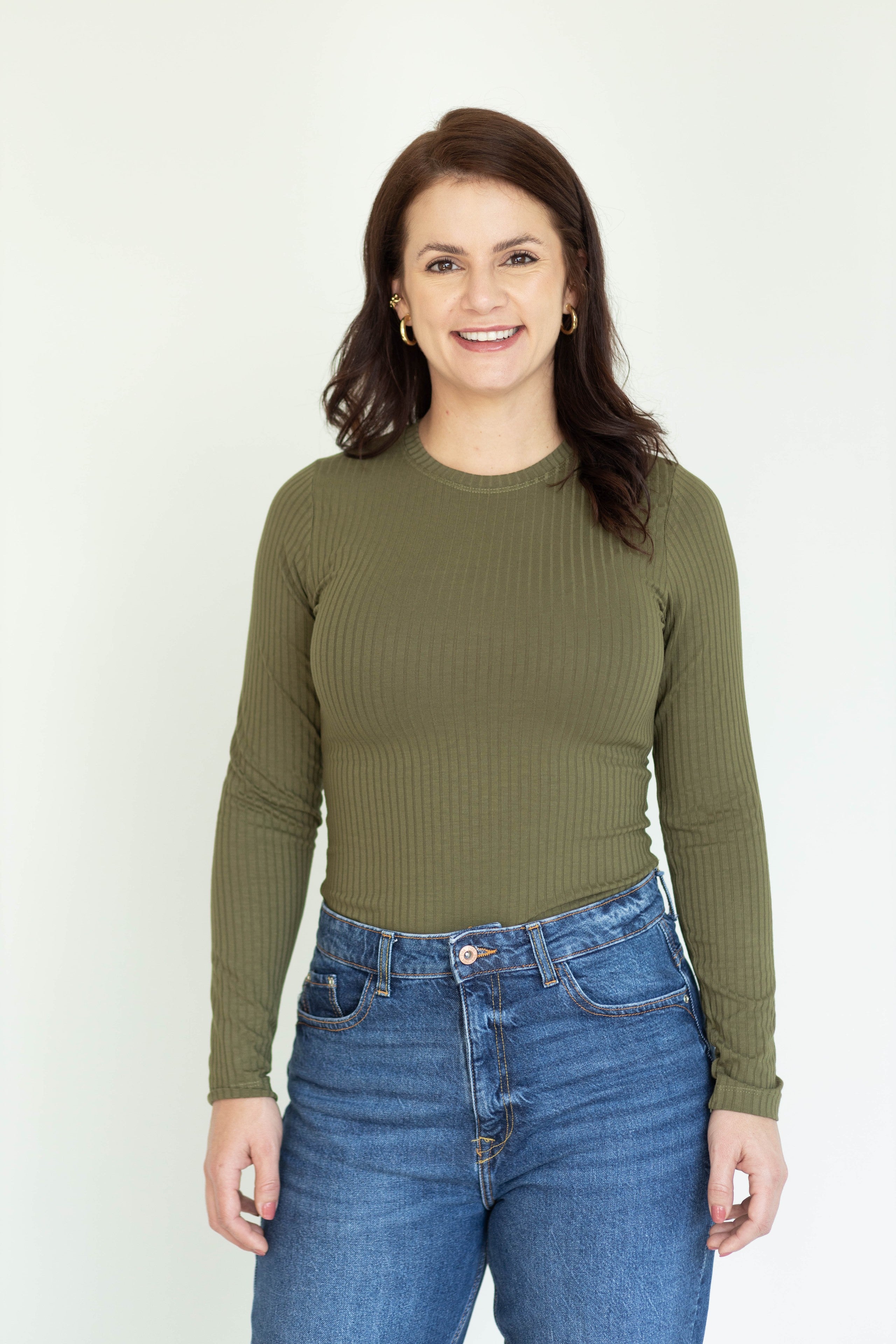 Camiseta Básica Canelada ML - Verde oliva