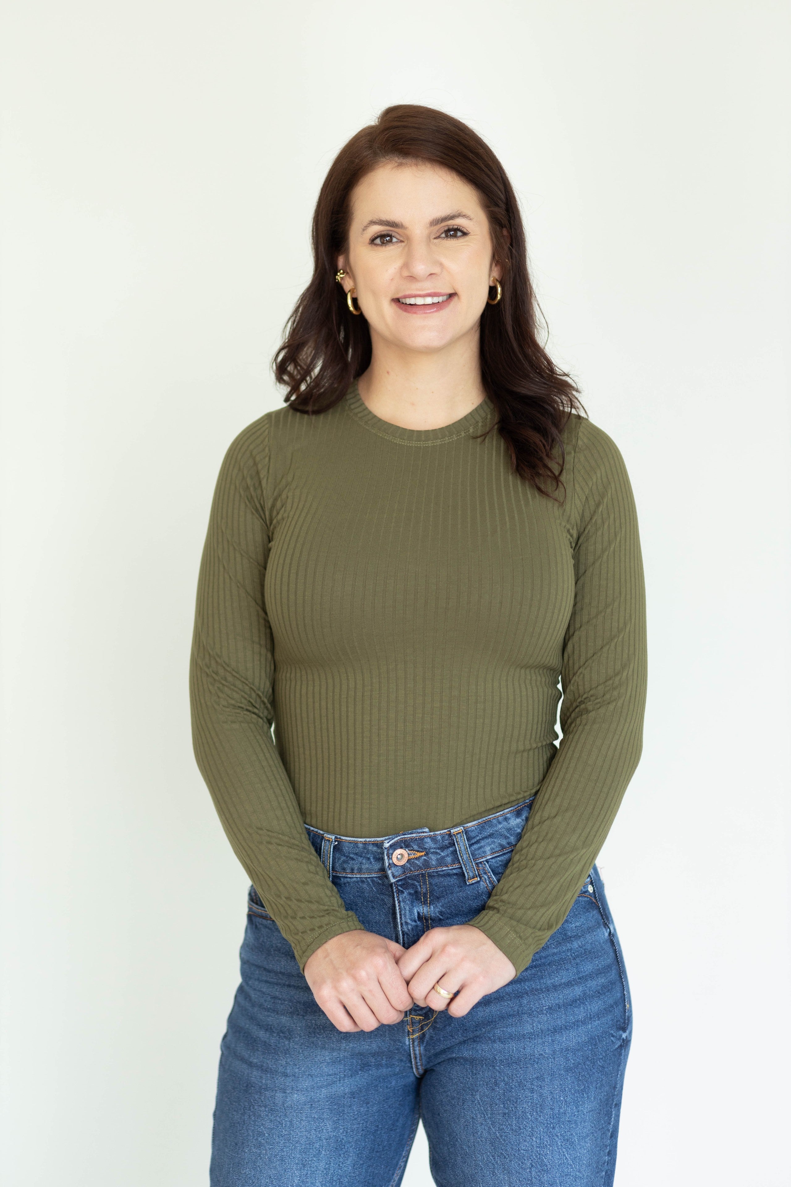 Camiseta Básica Canelada ML - Verde oliva