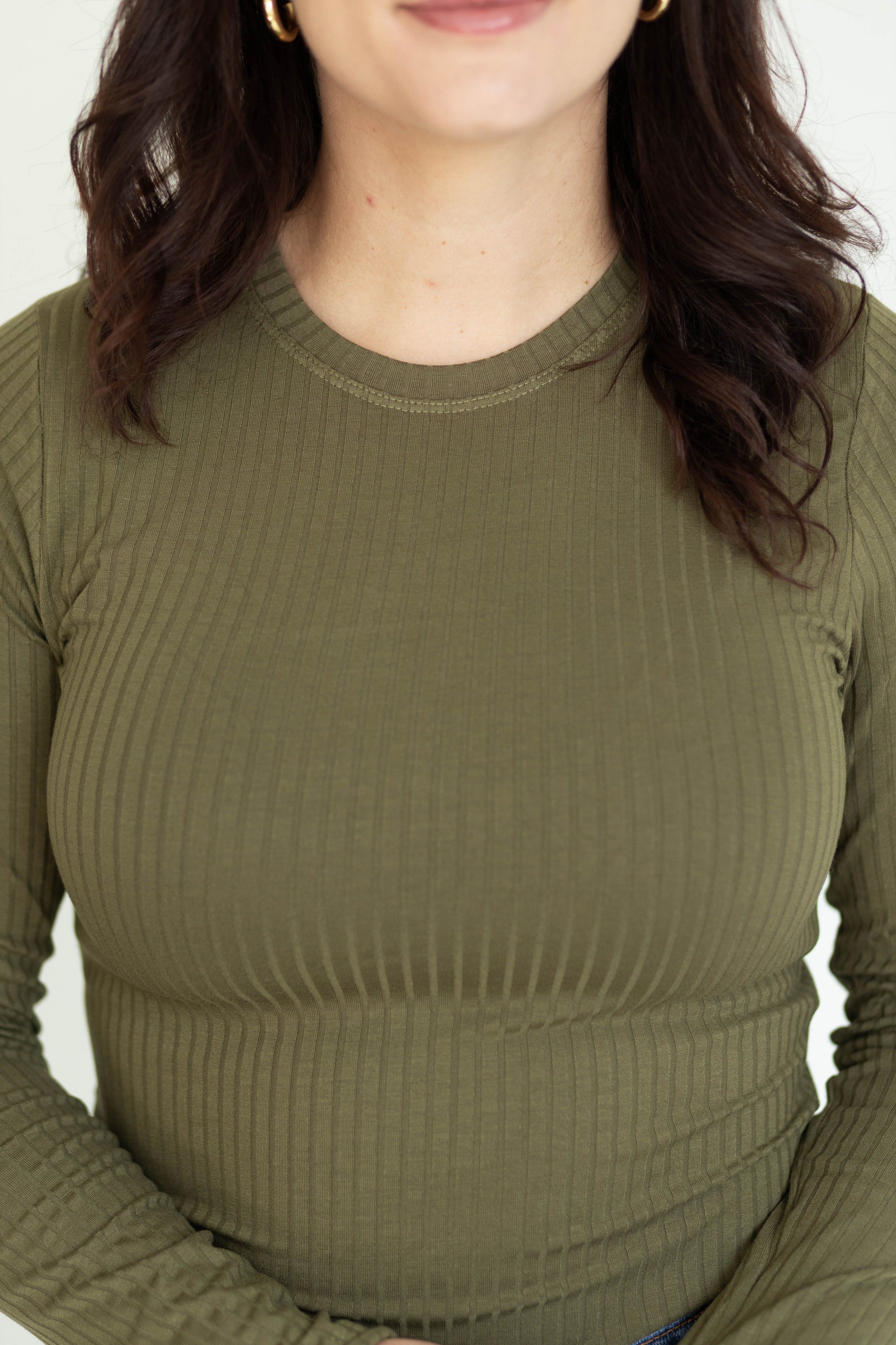 Camiseta Básica Canelada ML - Verde oliva