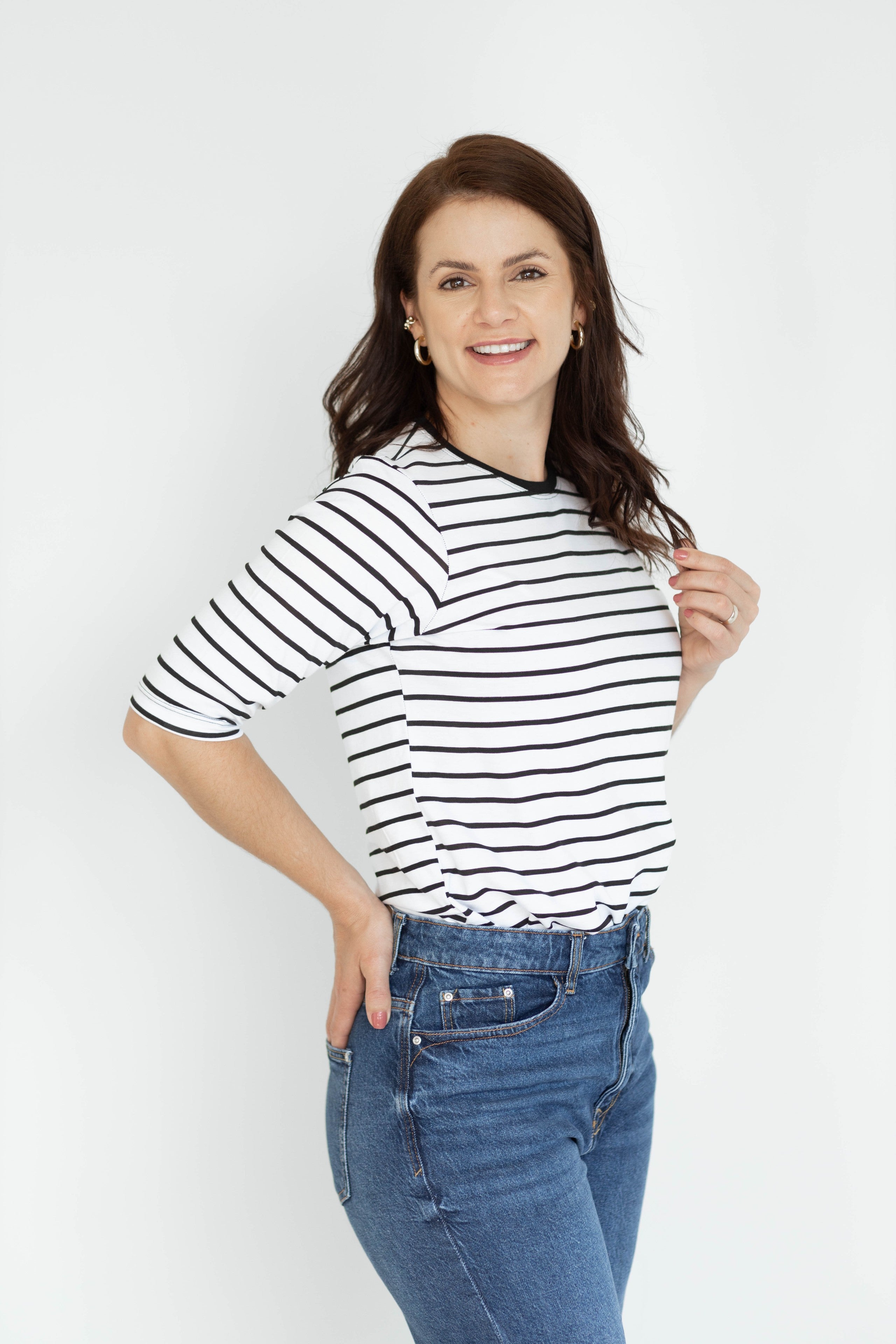 Camiseta Feminina Manga 3/4 Gola Redonda - Listrada