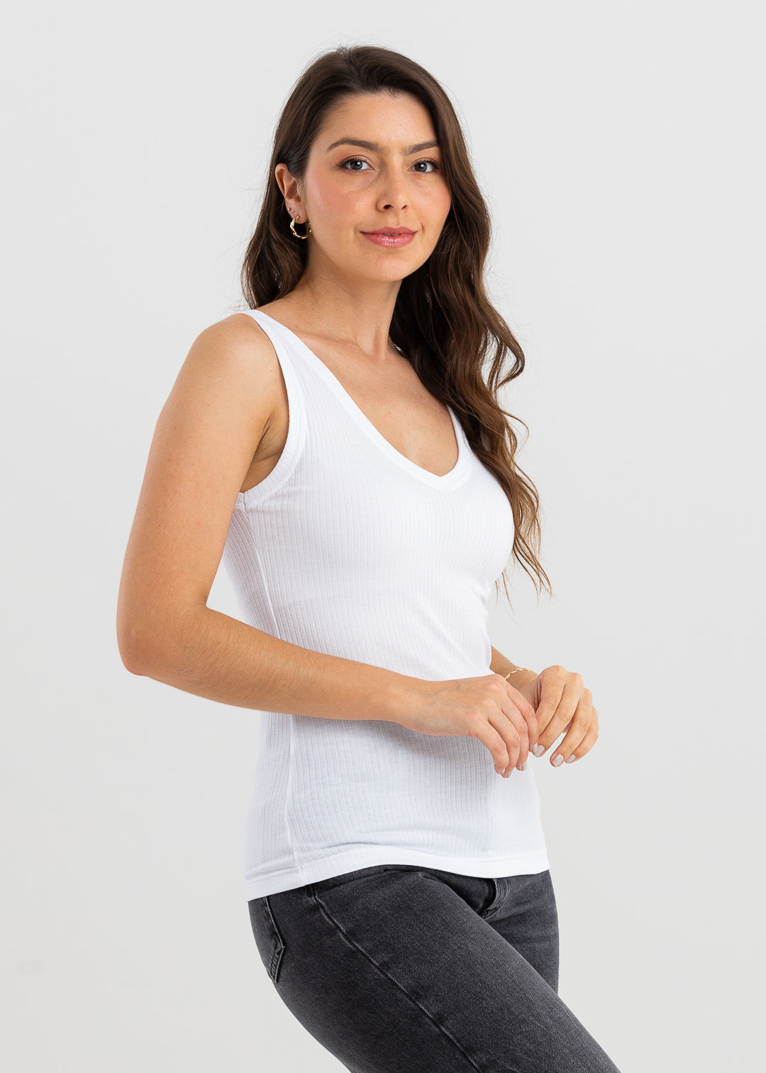 Regata Canelada Gola V Ana - Branca