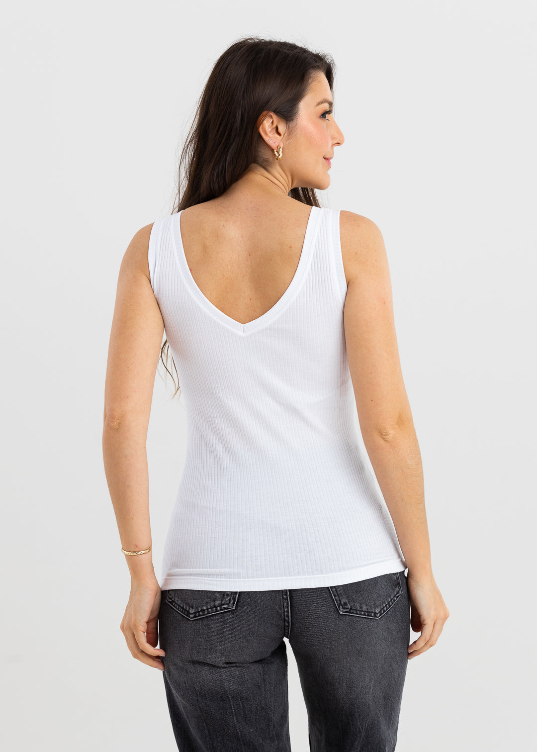 Regata Canelada Gola V Ana - Branca