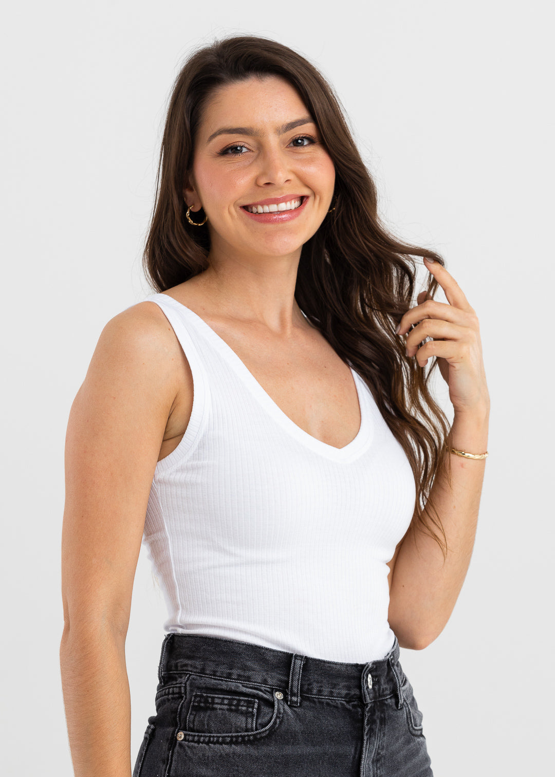 Regata Canelada Gola V Ana - Branca