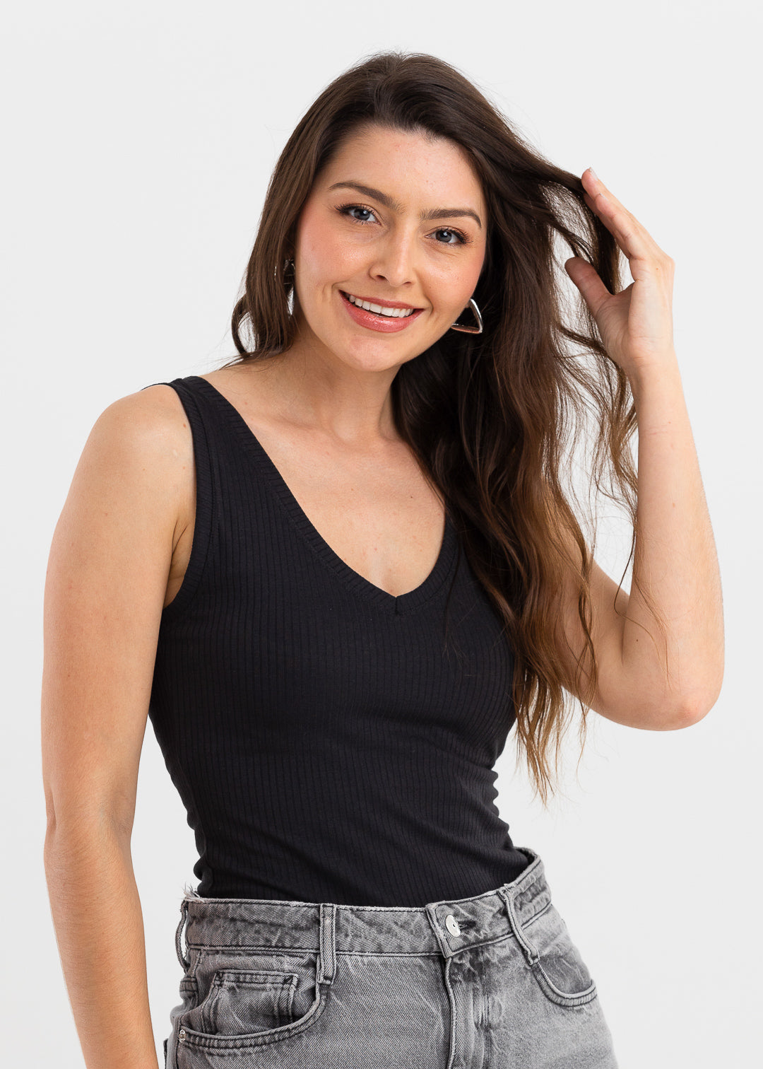 Regata Canelada Gola V Ana - Preta