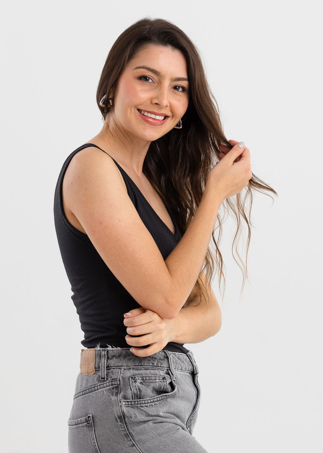 Regata Canelada Gola V Ana - Preta