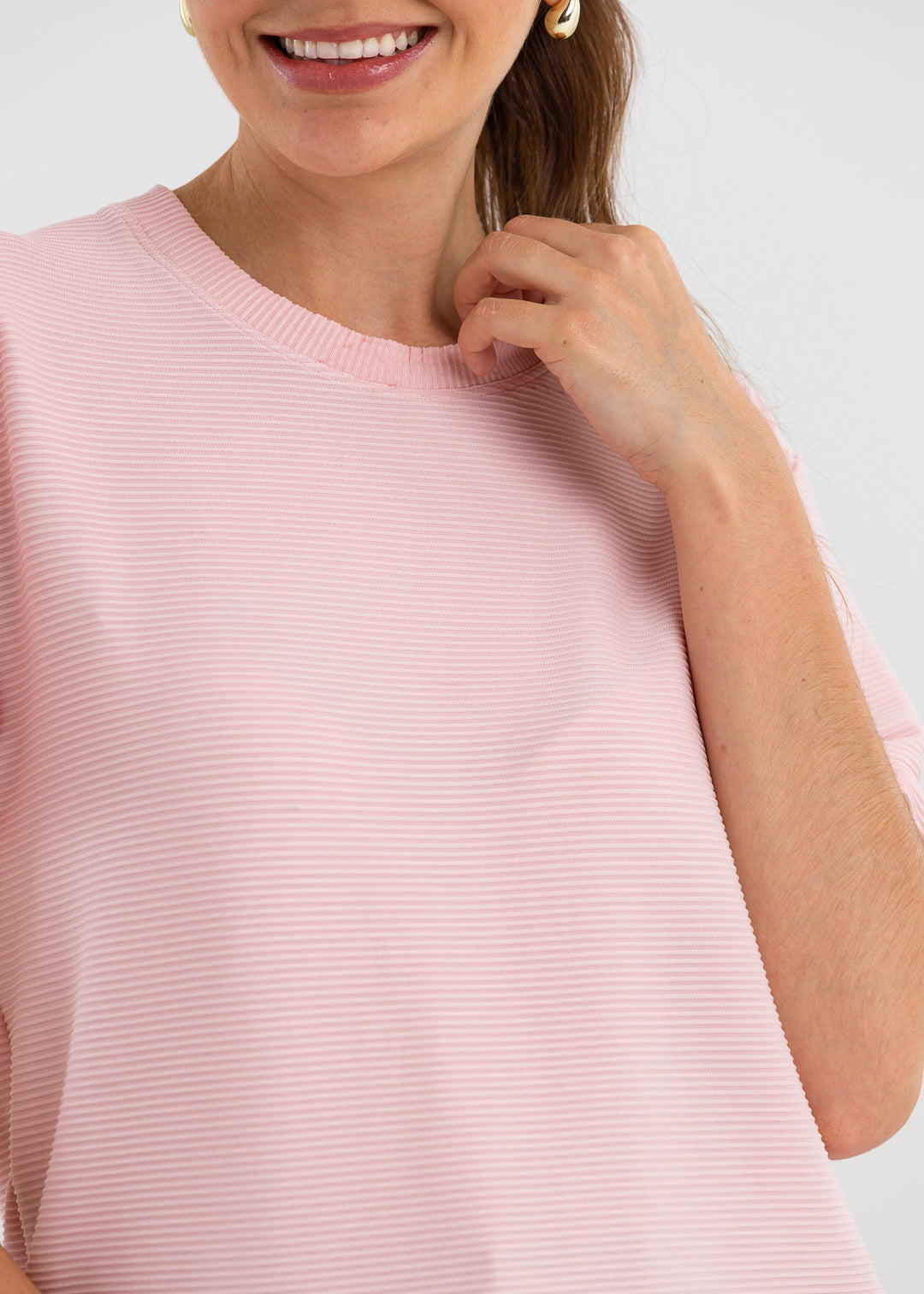 Camiseta de Malha Trabalhada - Rosa