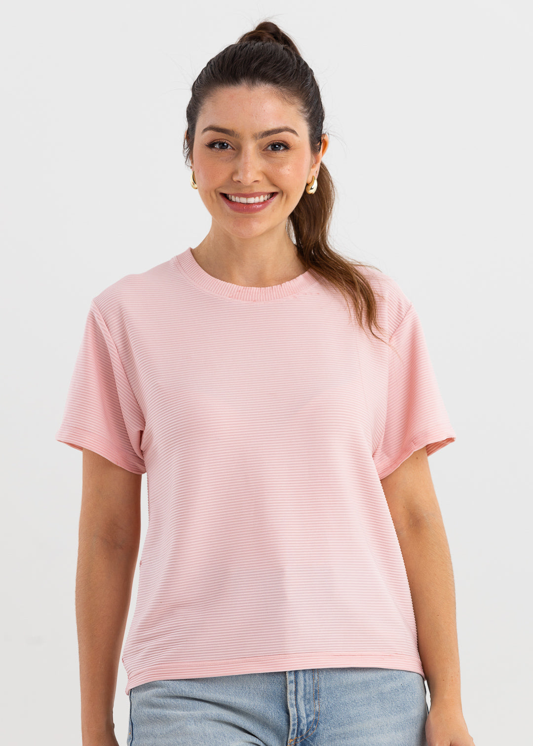 Camiseta de Malha Trabalhada - Rosa