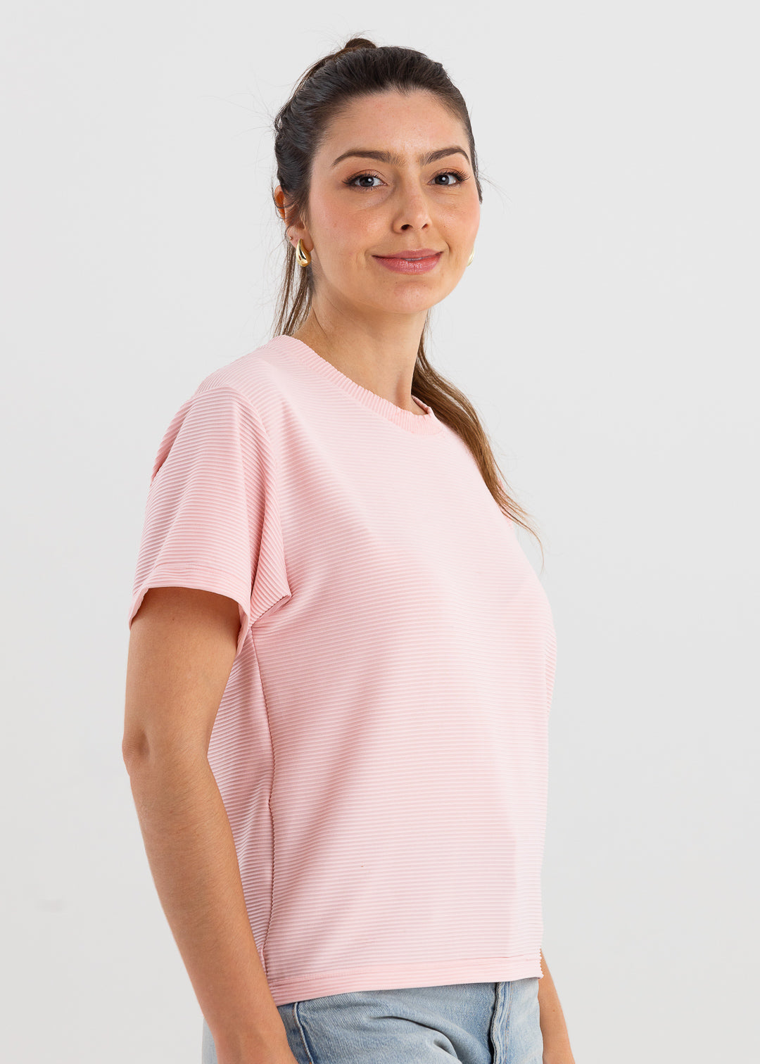 Camiseta de Malha Trabalhada - Rosa
