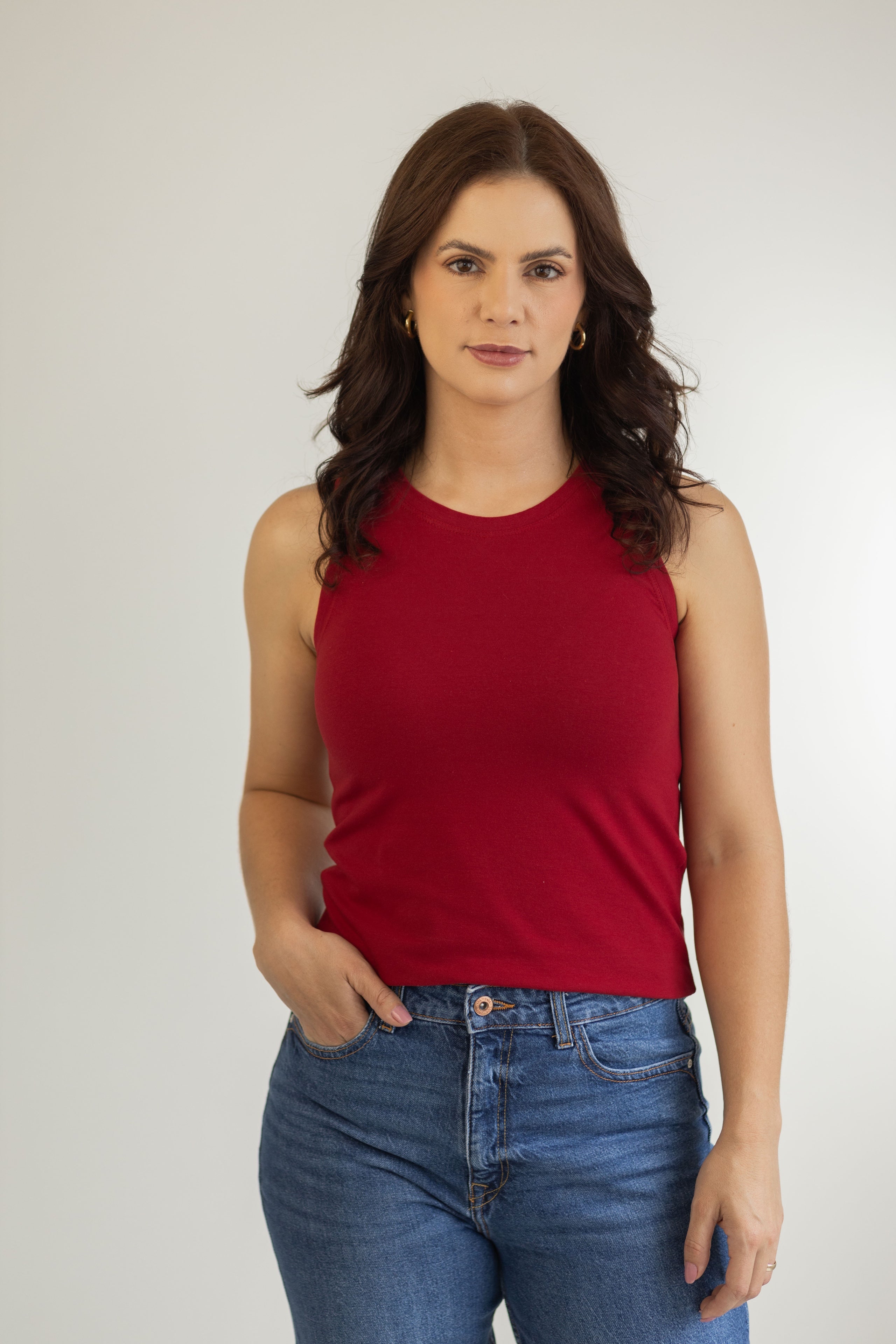 Regata Malha com Elastano Luna - Vermelho