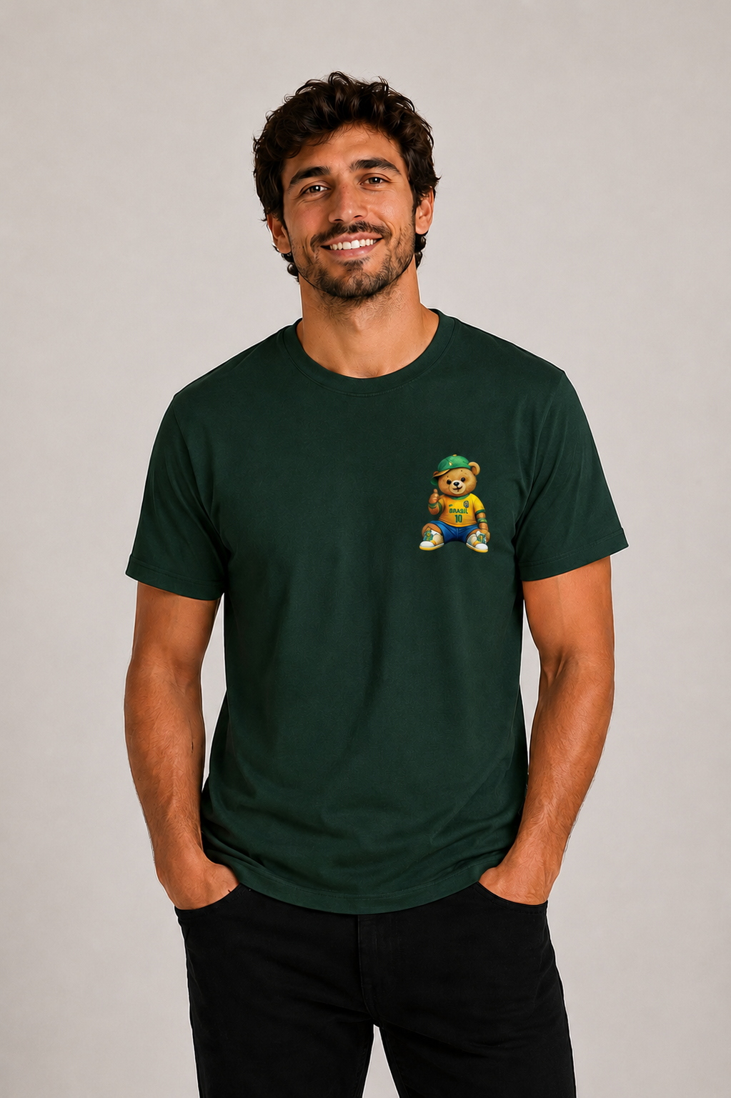 Camiseta Masculina Copa 2026 — Urso Camiseta do Brasil - Peito Esquerdo