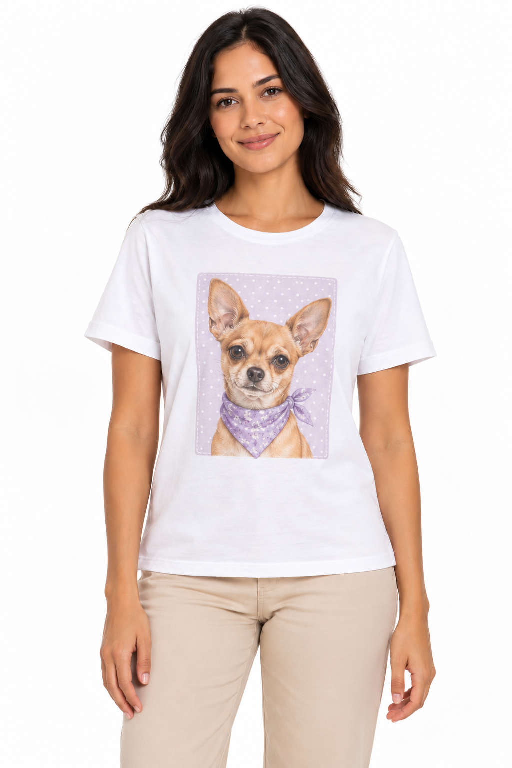 Camiseta Básica Manga Curta Branca Chihuahua