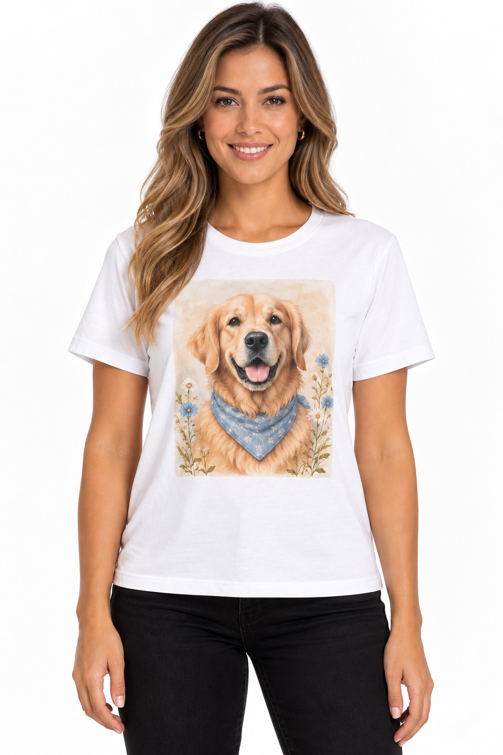 Camiseta Básica Manga Curta Branca Golden Retriever