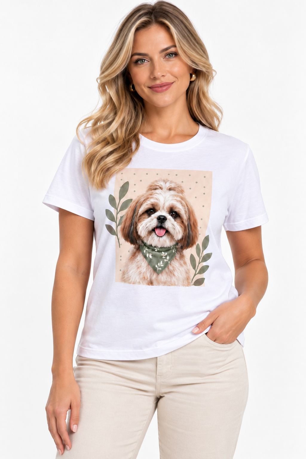 Camiseta Básica Manga Curta Branca Shih-Tzu