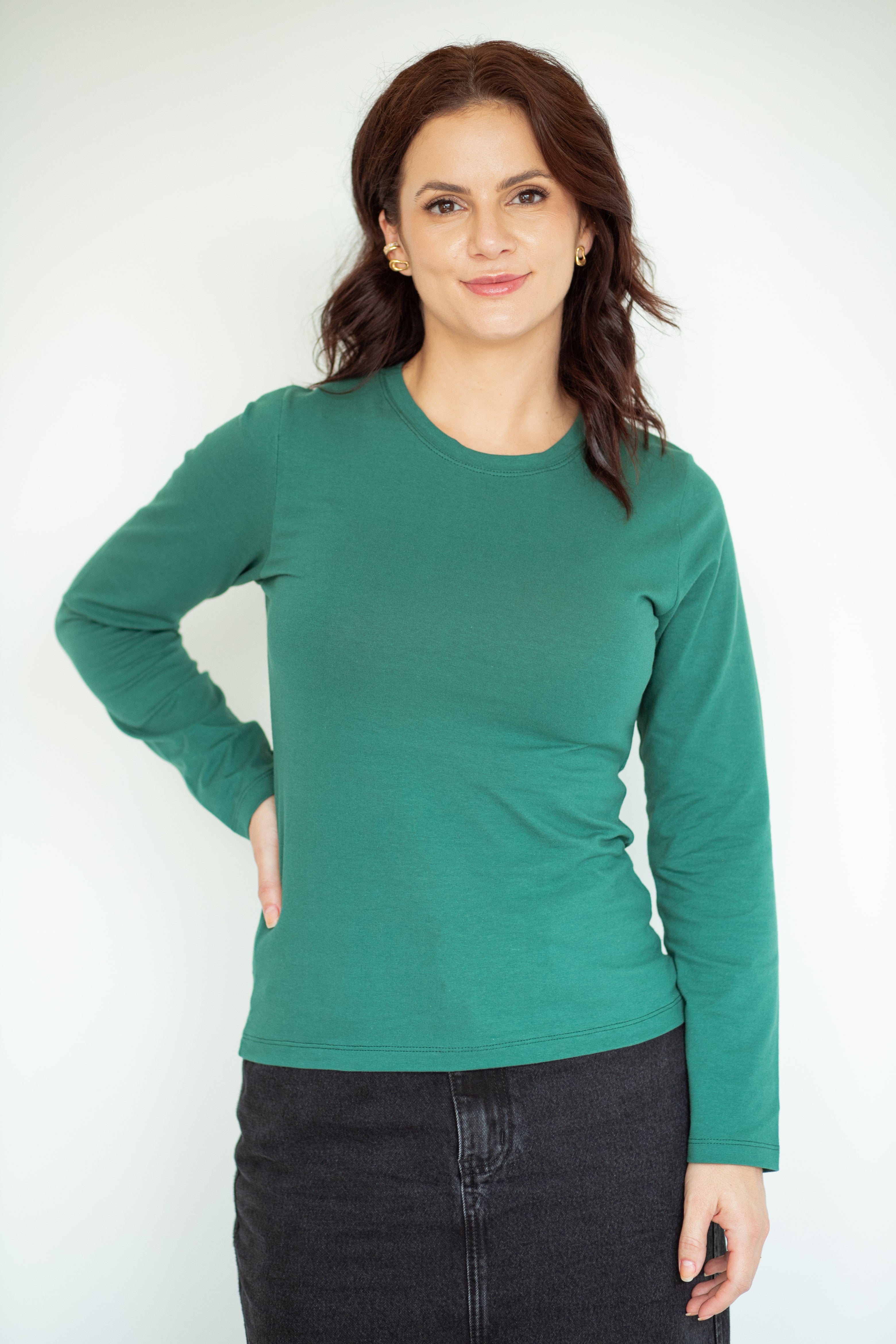 Camiseta Feminina ML Gola U De Cotton - Verde