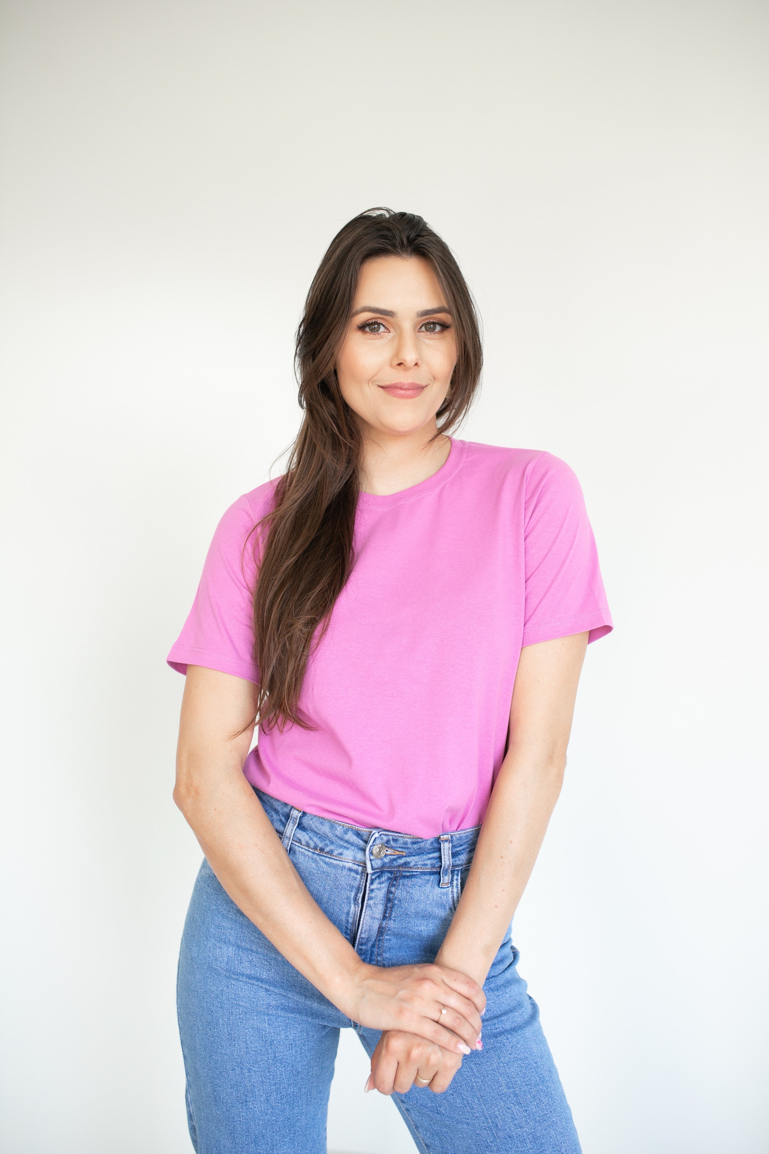Camiseta Básica Gola U Feminina - Rosa Paris