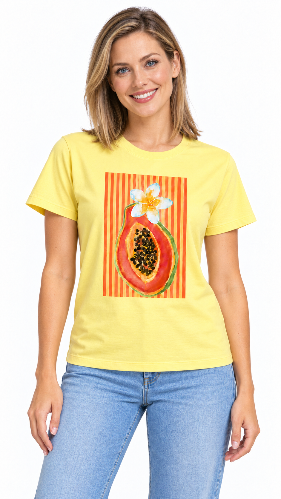 Camiseta Básica Manga Curta Algodão - Amarelo Manteiga Mamão Papaya