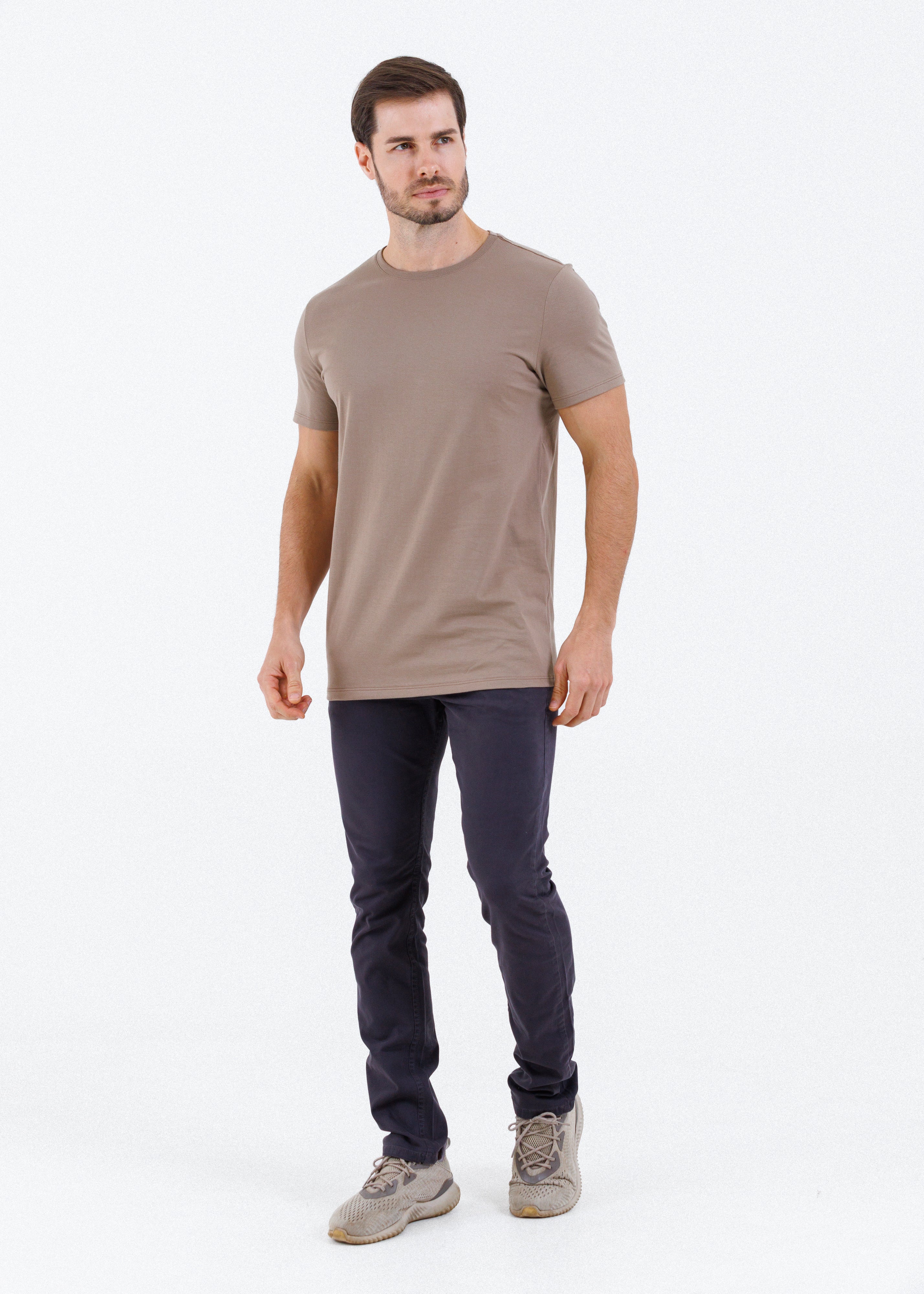 Camiseta Básica Masculina Pima - Marrom Claro