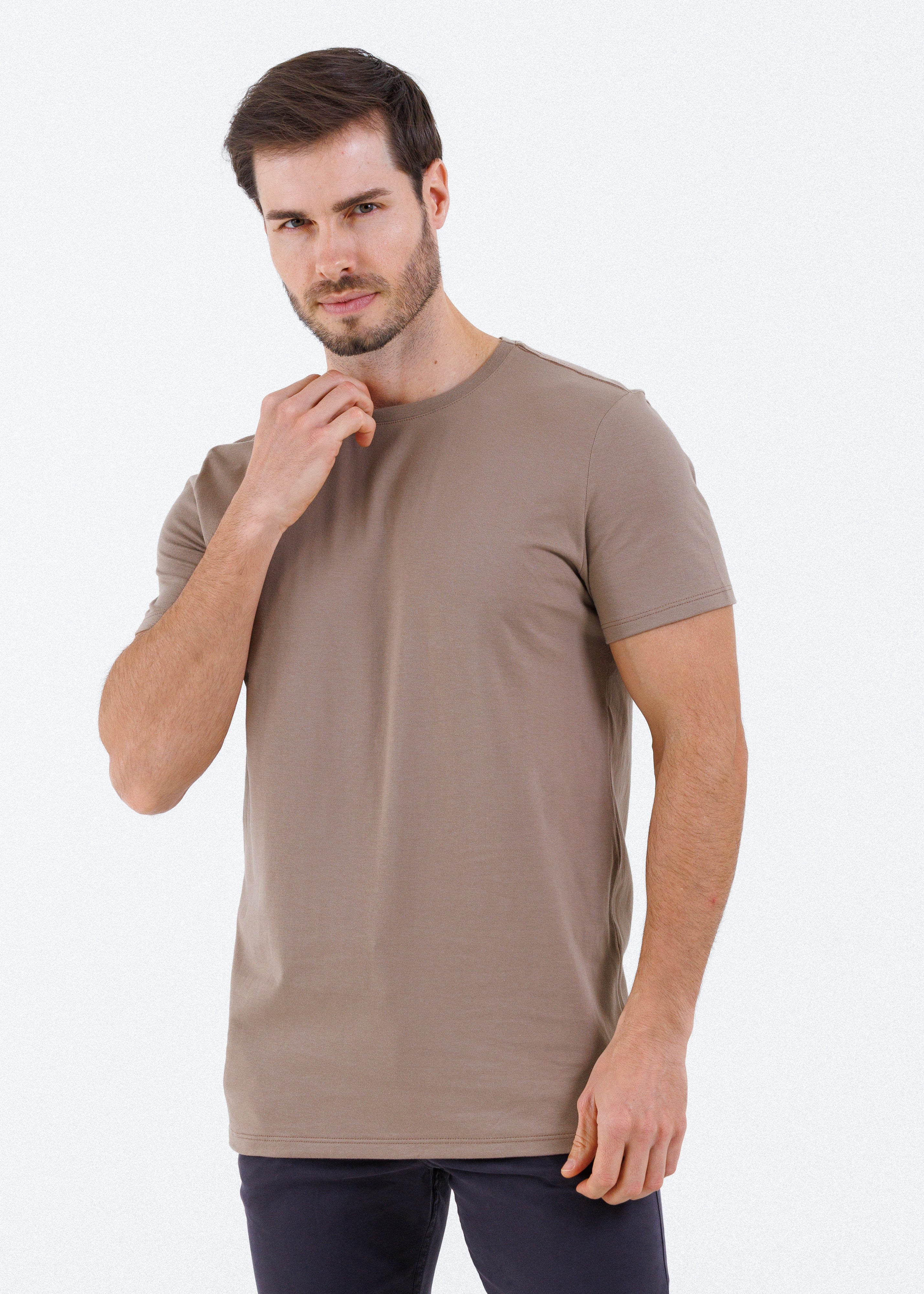 Camiseta Básica Masculina Pima - Marrom Claro