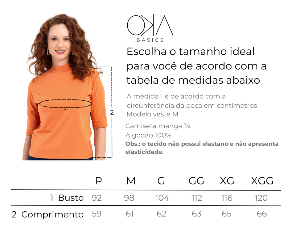 Básica Gola Role Manga 3/4 Malha com Elastano - Laranja Queimado