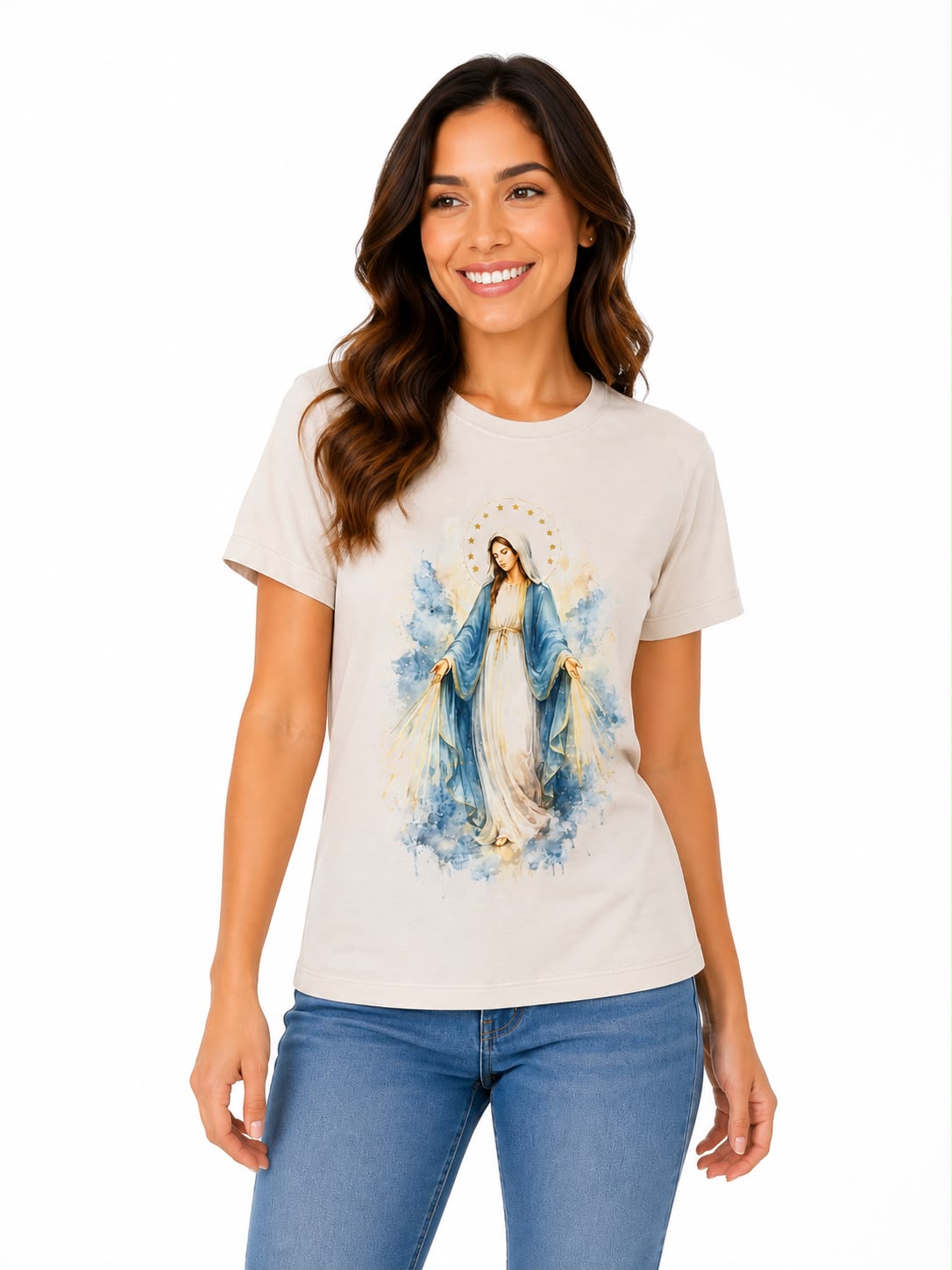 Camiseta Manga Curta Bege Nossa Senhora das Graças