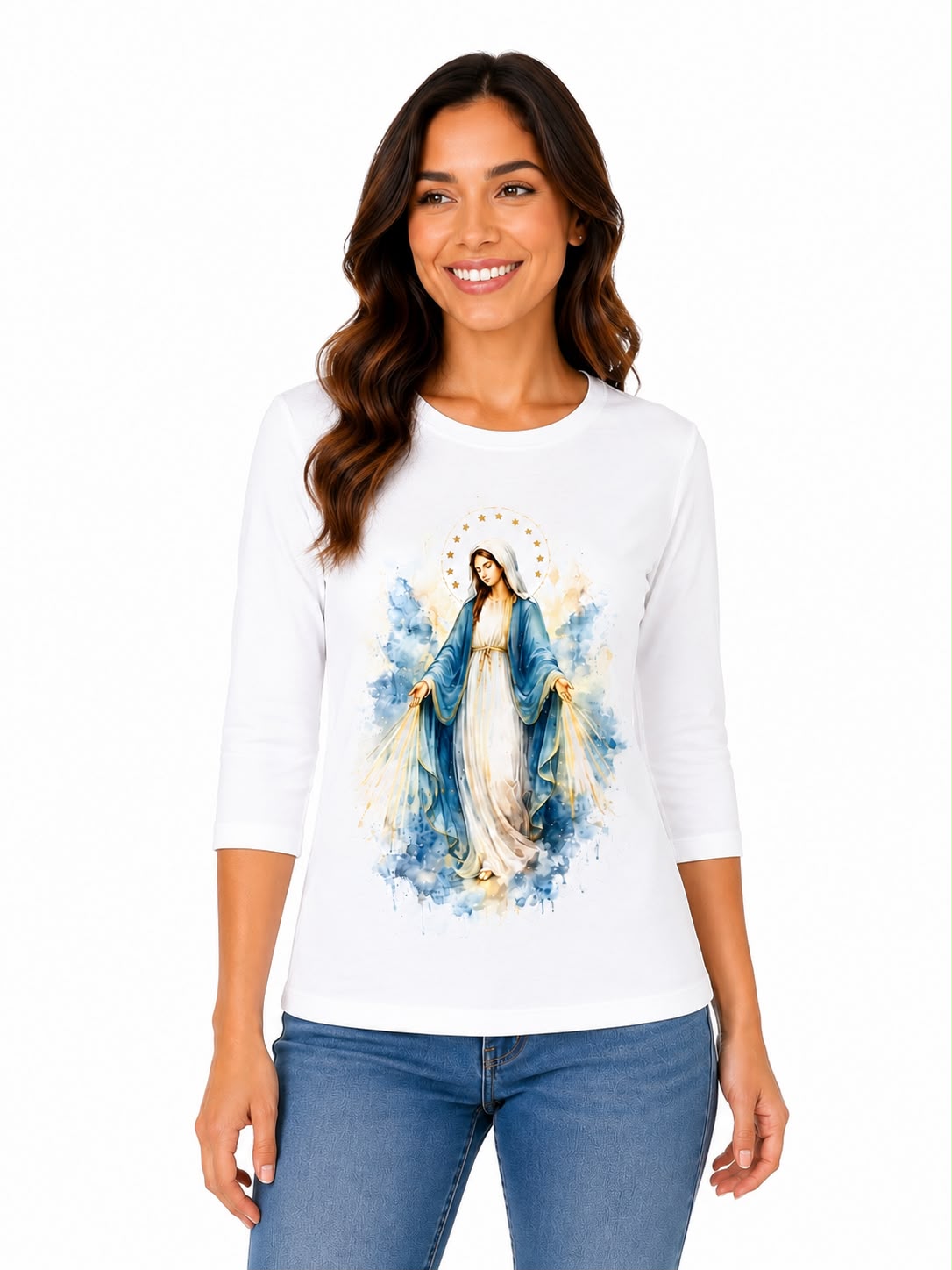Camiseta Manga 3/4 Branca Nossa Senhora das Graças