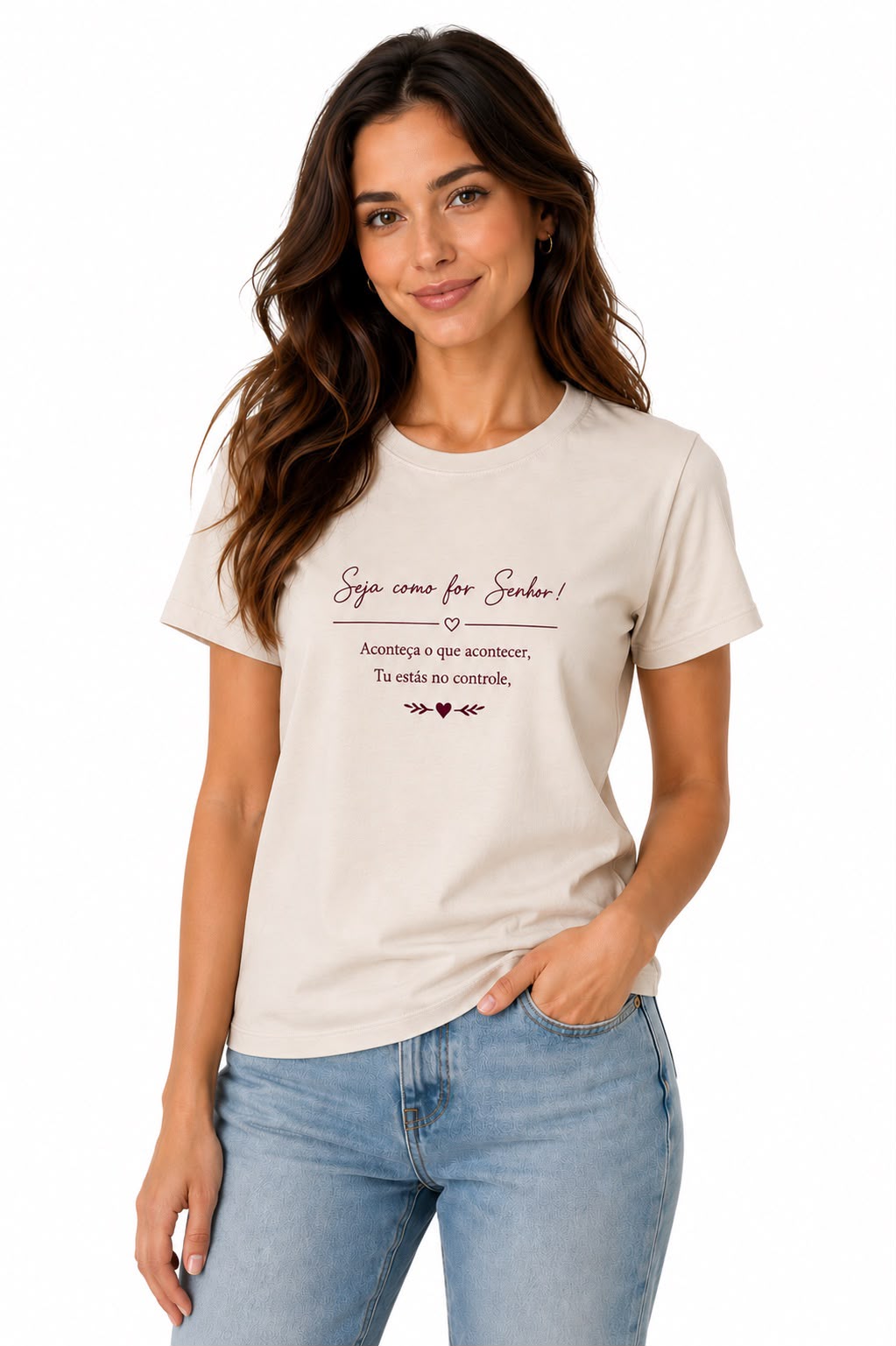 Camiseta Básica Manga Curta Bege Seja como for