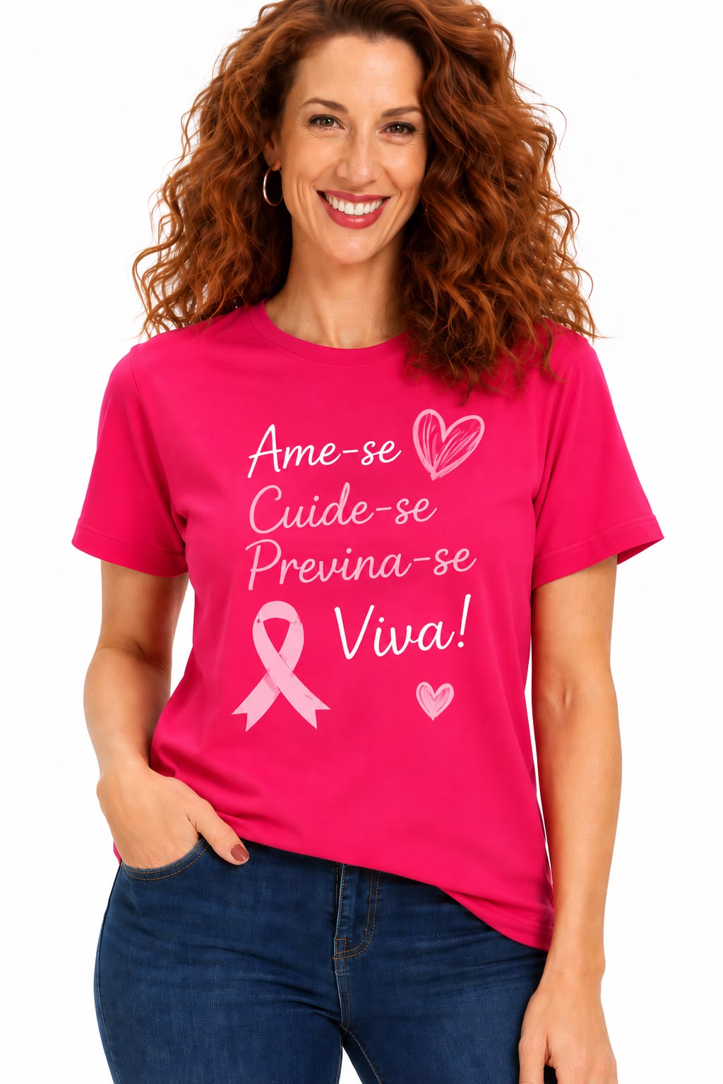 Camiseta Outubro Rosa - Ame-se, Cuide-se, Previna-se!