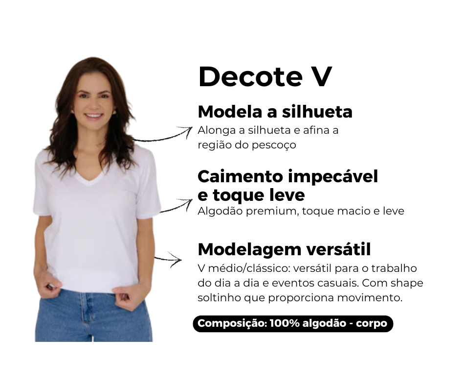 Camiseta Gola V Feminina Algodão Pima - AZUL MARINHO