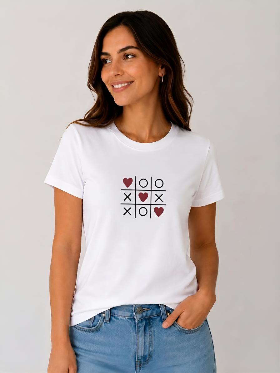 Camiseta Feminina Dia dos Namorados — Jogo da Velha - Centro