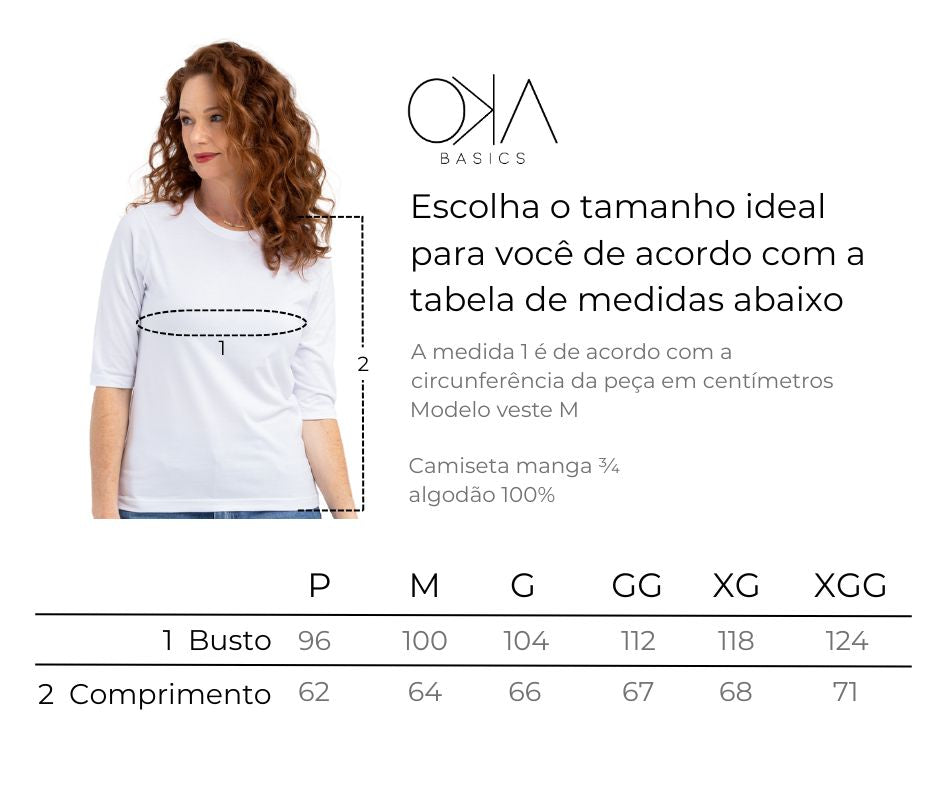 Camiseta Feminina Manga 3/4 Gola Redonda - Telha