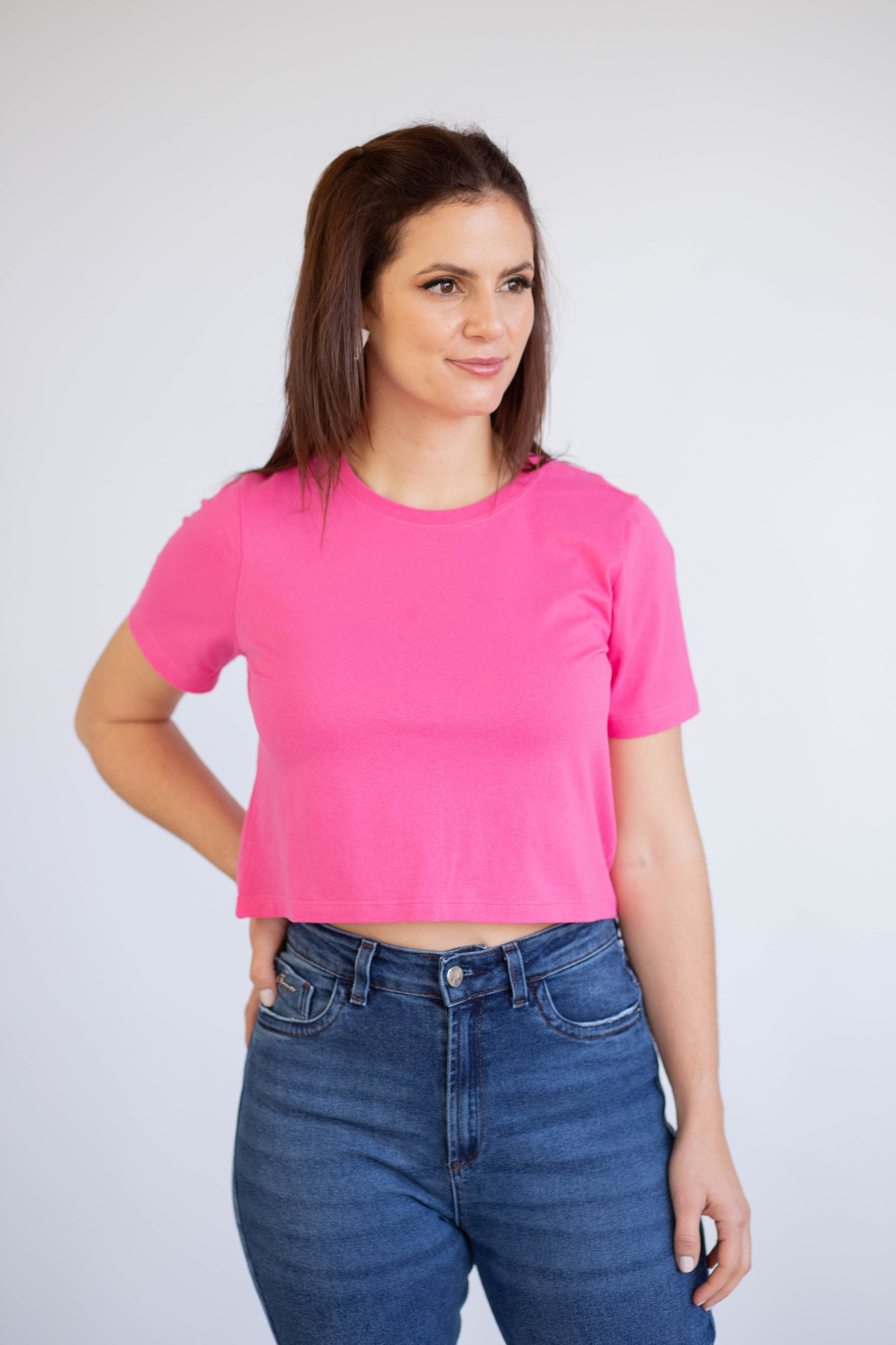 Camiseta Cropped Gola U - Rosa