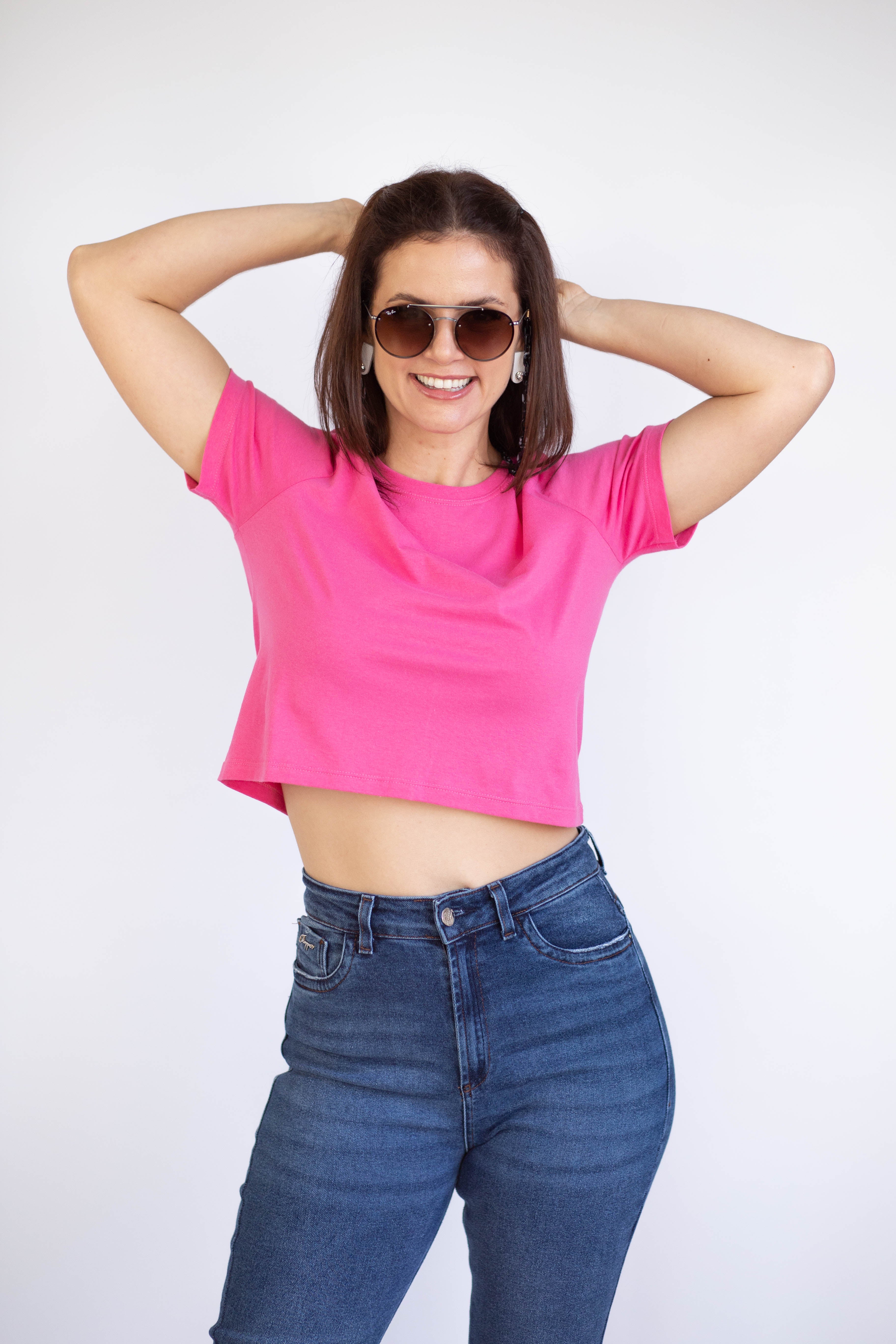 Camiseta Cropped Gola U - Rosa