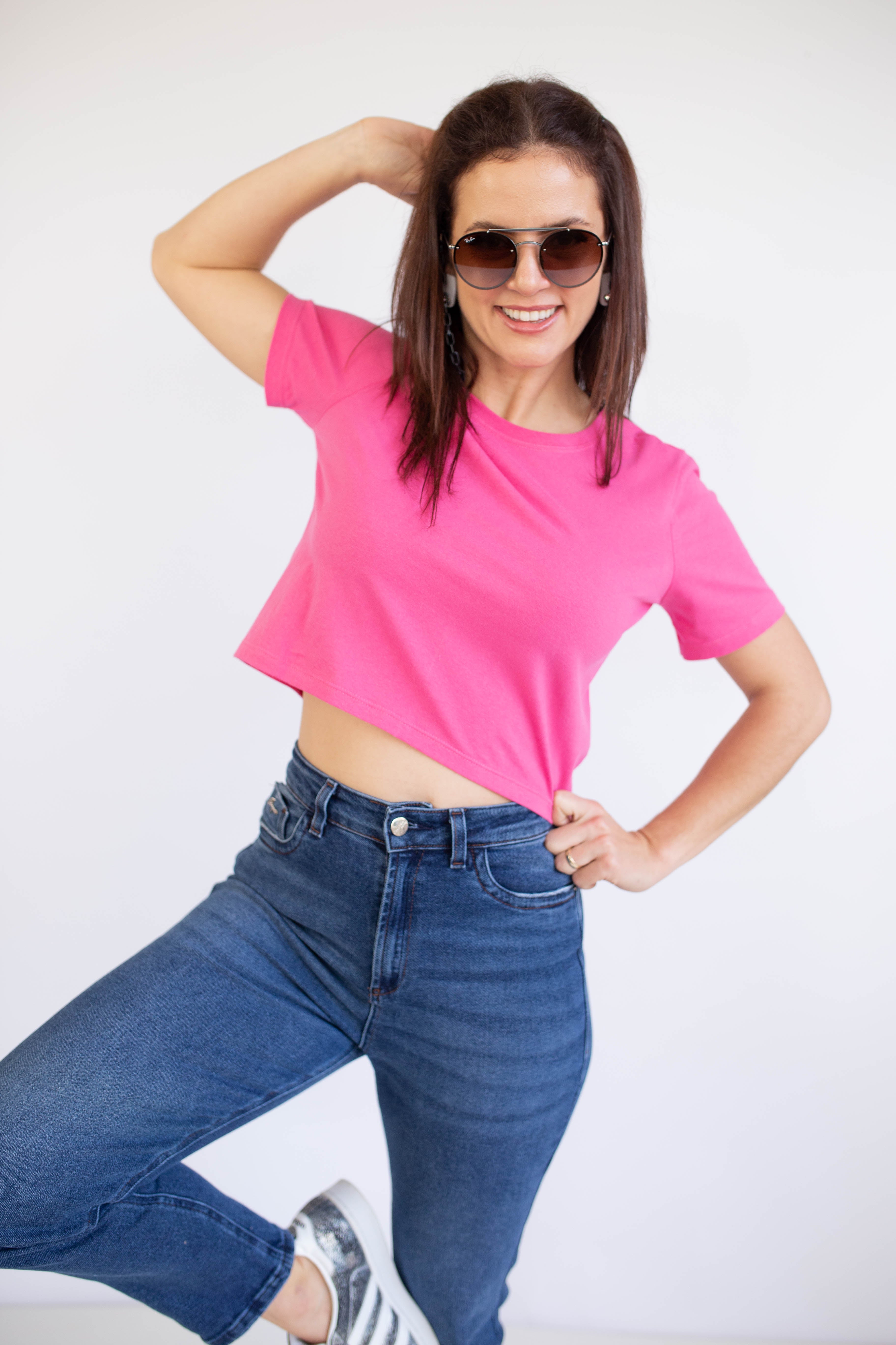 Camiseta Cropped Gola U - Rosa