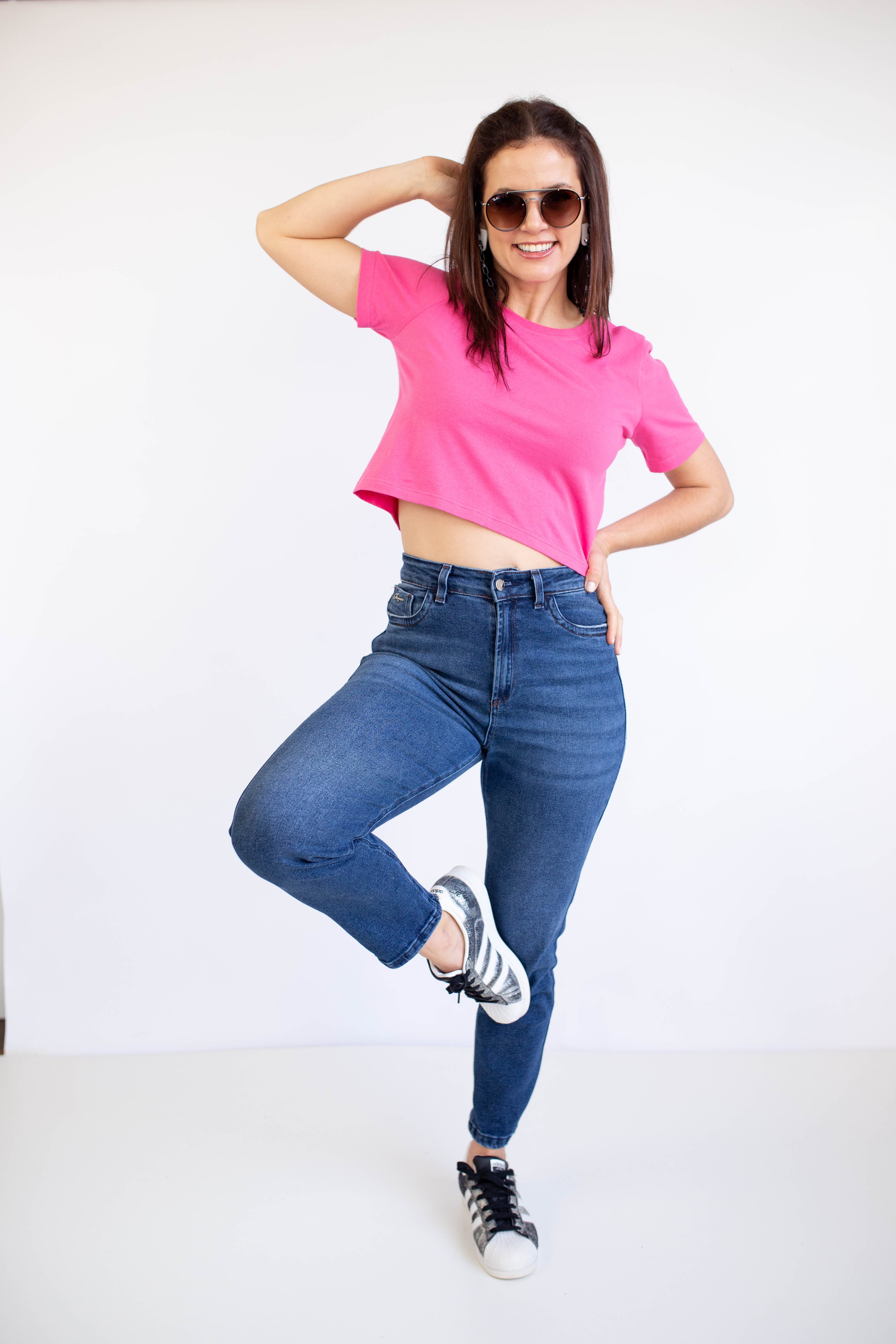 Camiseta Cropped Gola U - Rosa