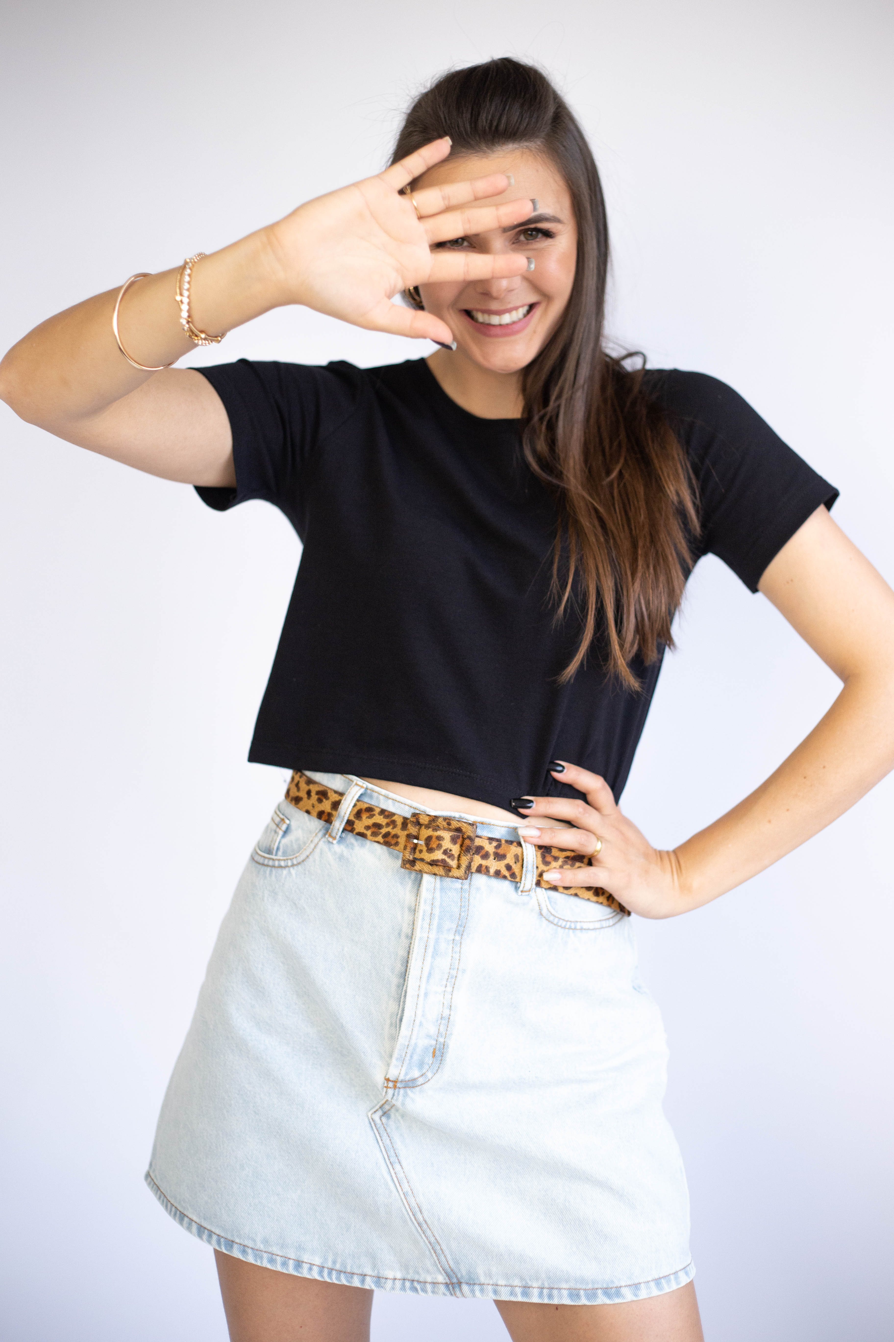 Camiseta Cropped Gola U - Preto