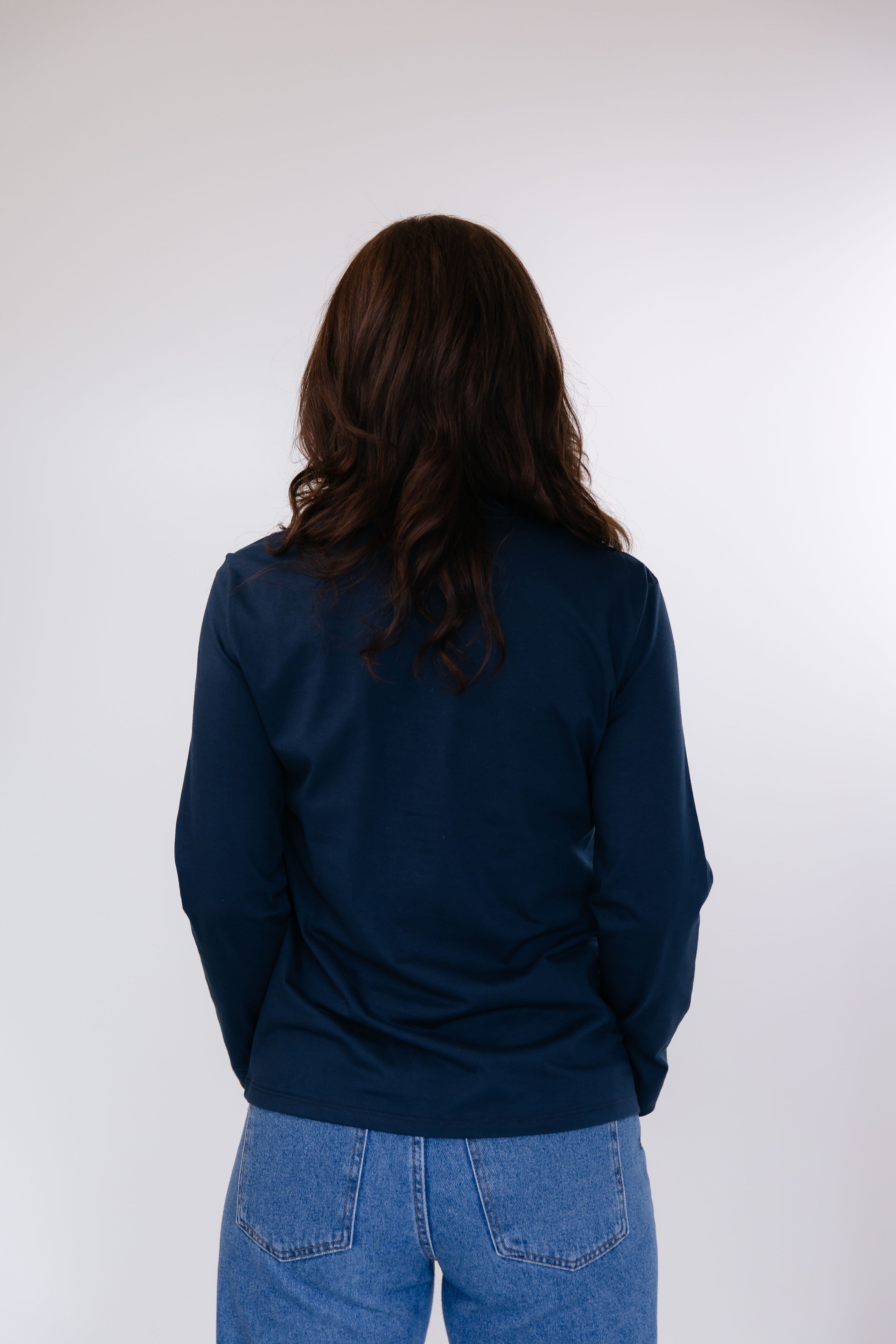 Camiseta  Feminina Manga Longa Algodão -Marinho