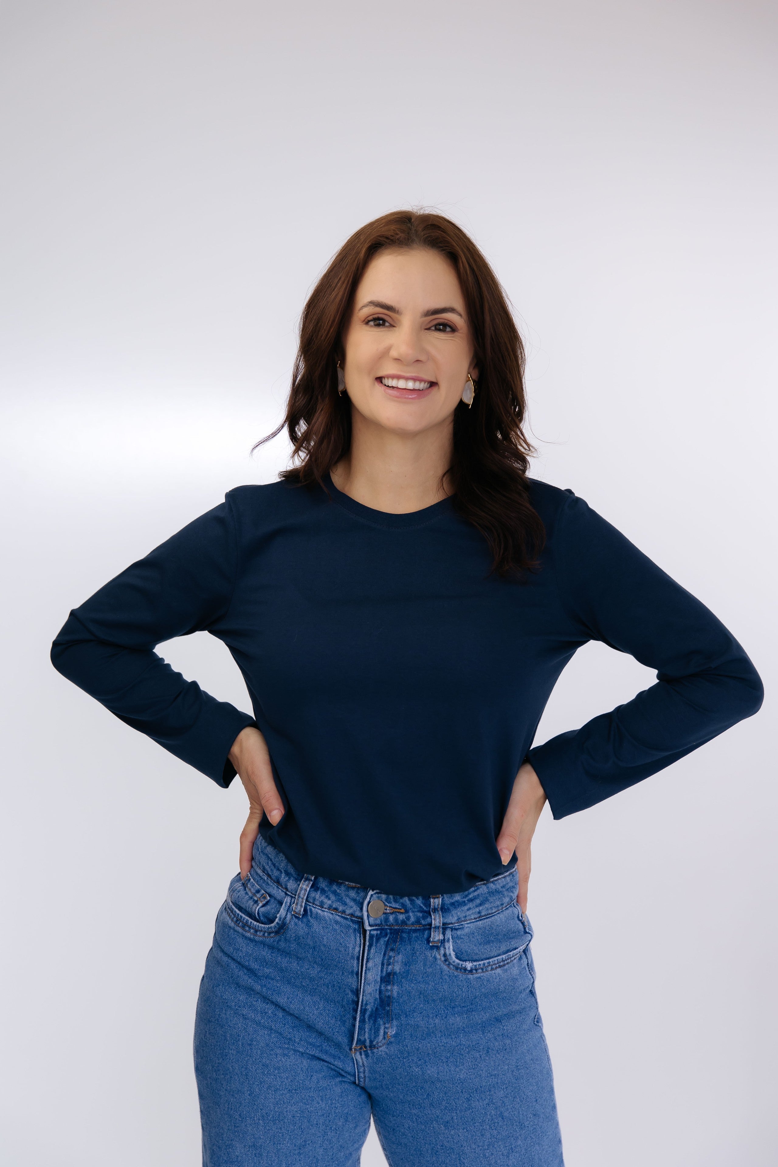 Camiseta  Feminina Manga Longa Algodão -Marinho