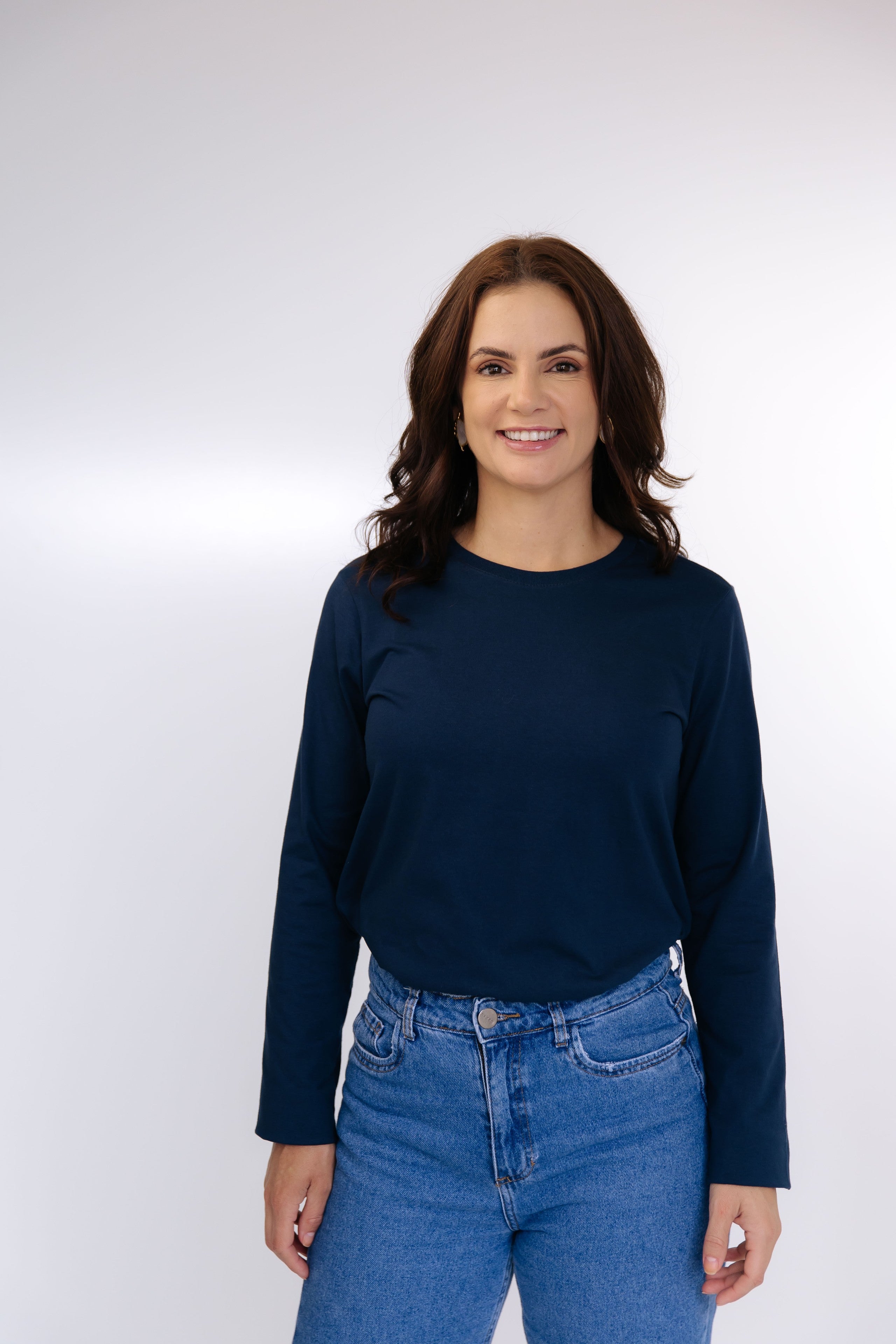 Camiseta  Feminina Manga Longa Algodão -Marinho