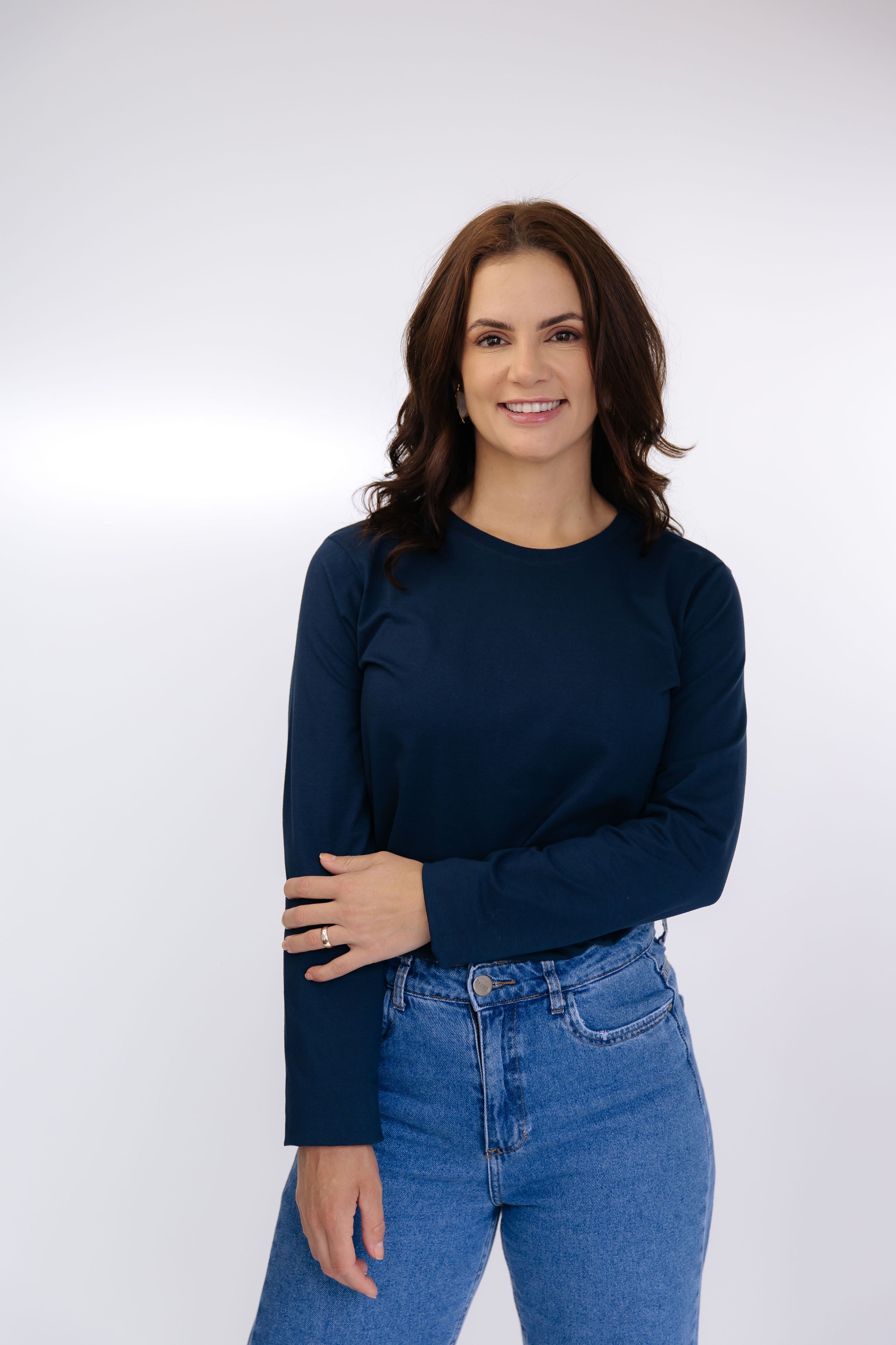 Camiseta  Feminina Manga Longa Algodão -Marinho