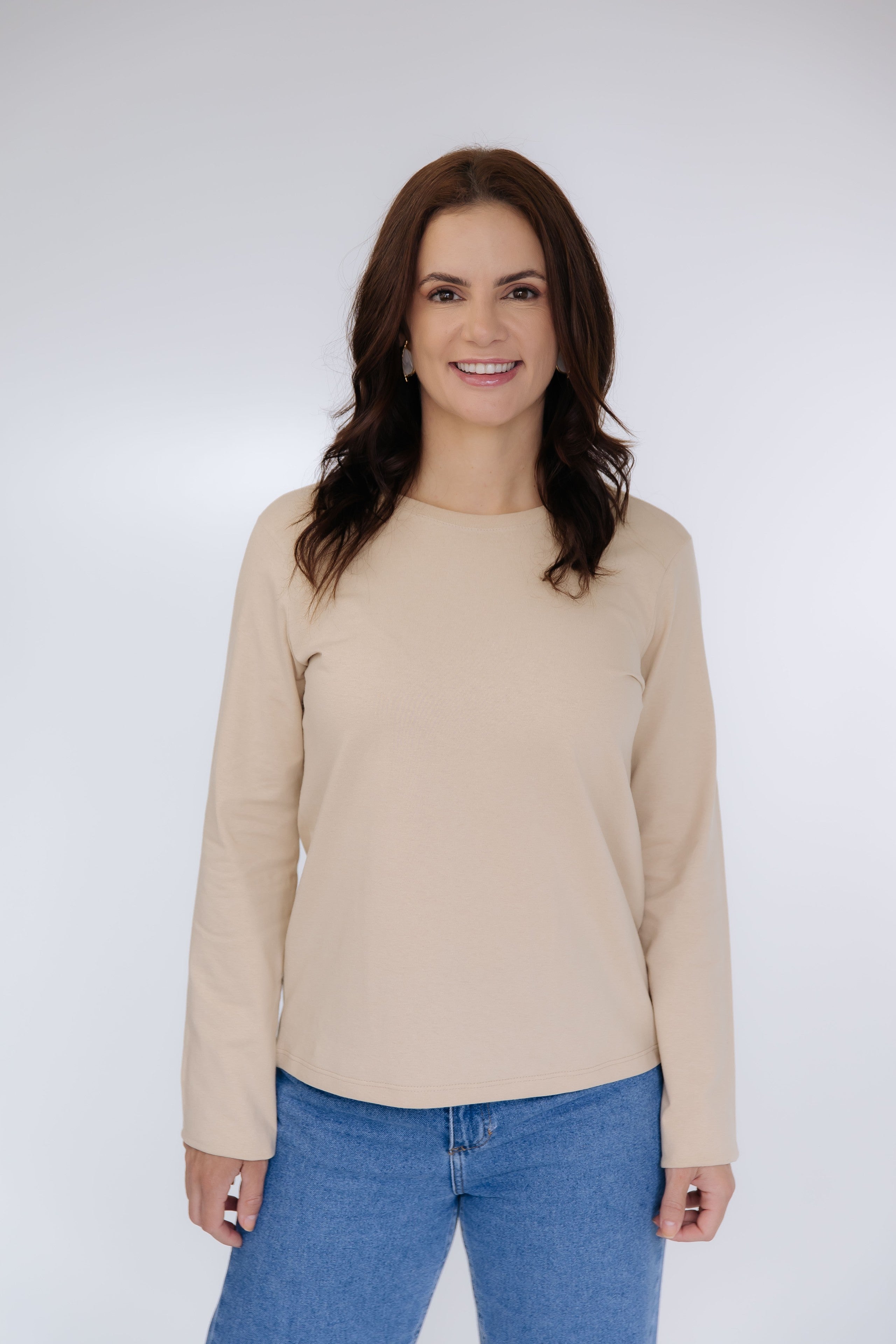Camiseta  Feminina Manga Longa Algodão -Nude